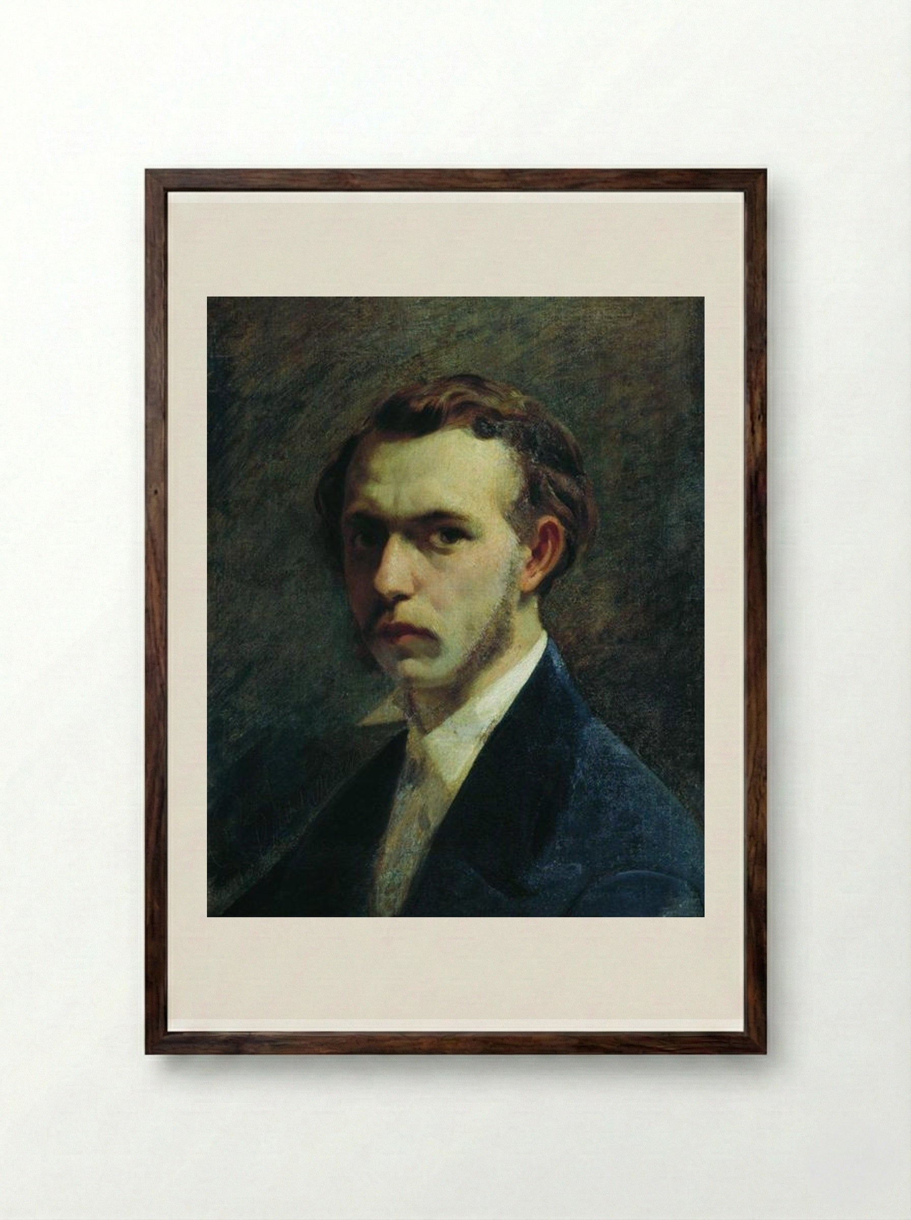 Self-portrait of the artist in youth - Fyodor Bronnikov - Framed Print Dark Wood