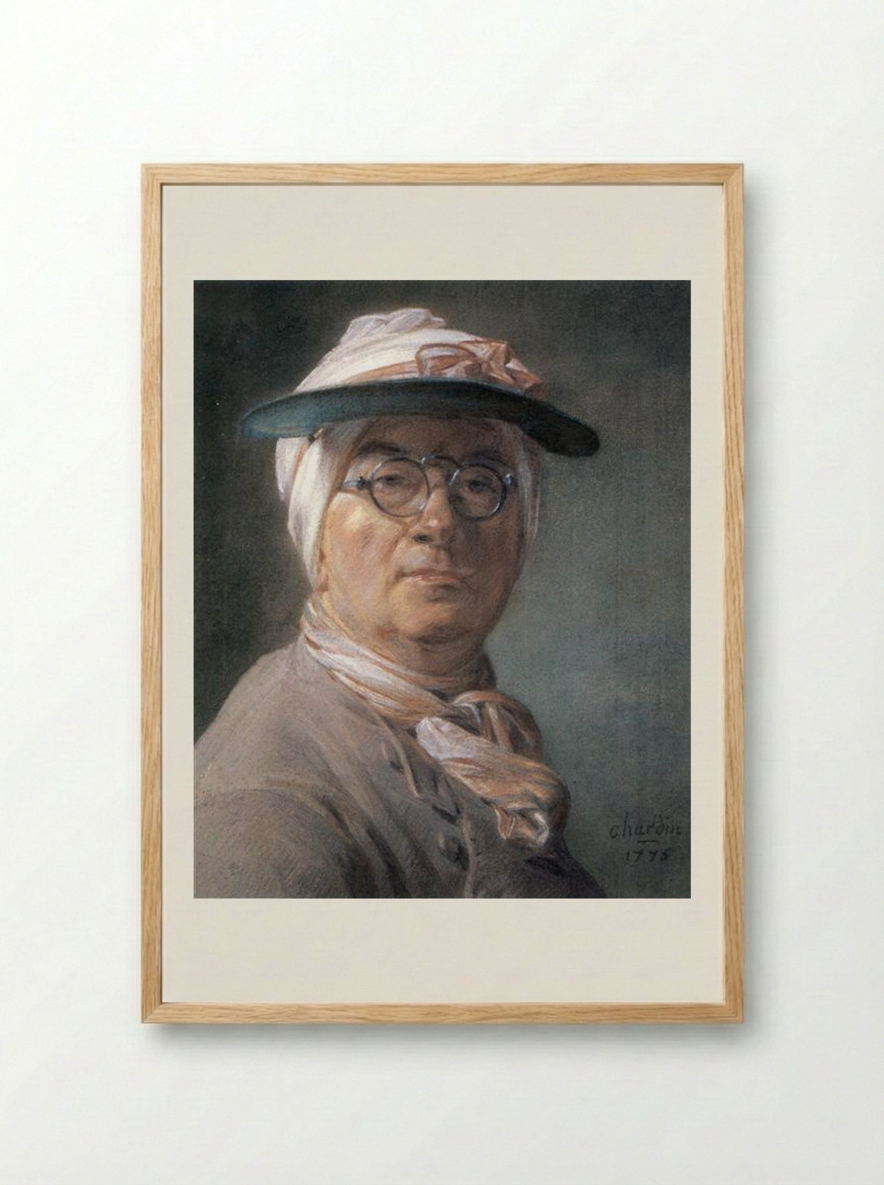 Self-portrait wearing Glasses - Jean-Baptiste-Simeon Chardin - Framed Print Wood