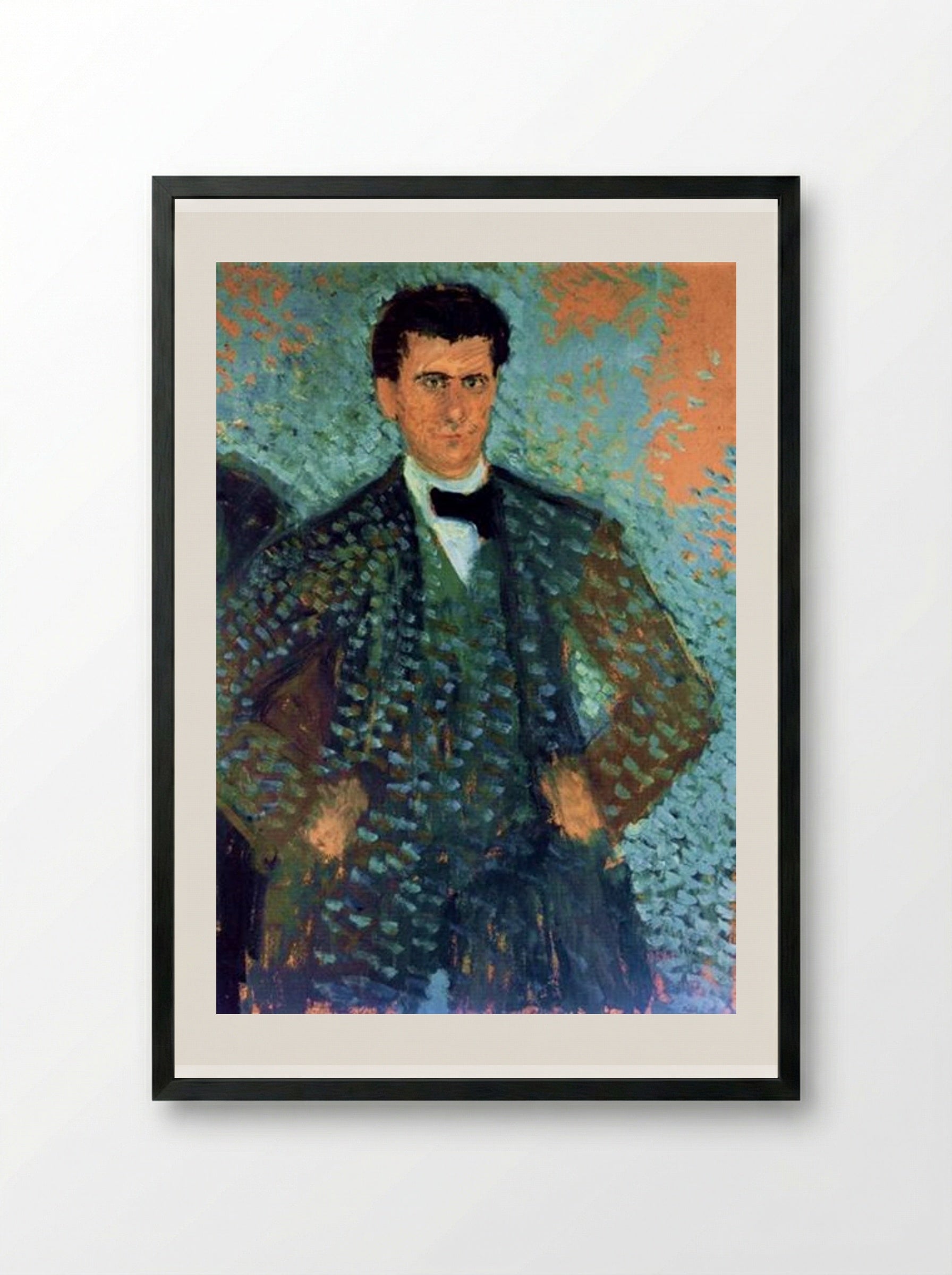 Self-portrait with Blue Spotted Background - Richard Gerstl - Framed Print Black