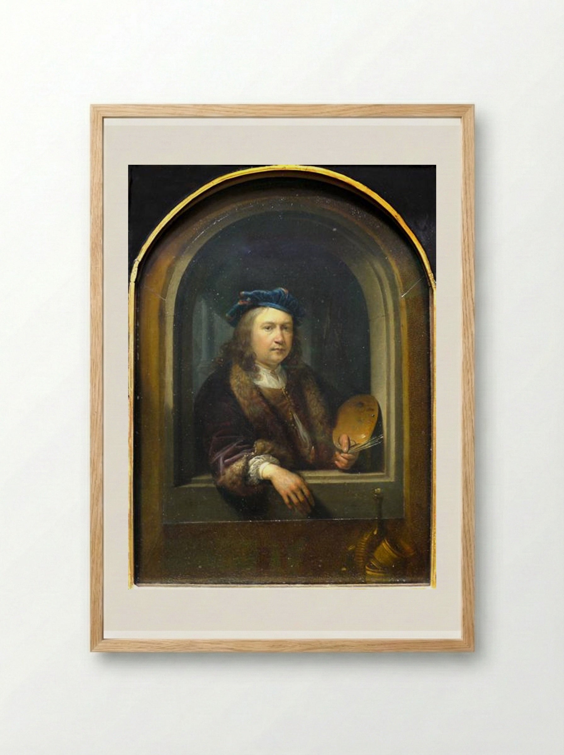 Self-portrait with a Palette, in a Niche - Gerrit Dou - Framed Print Wood