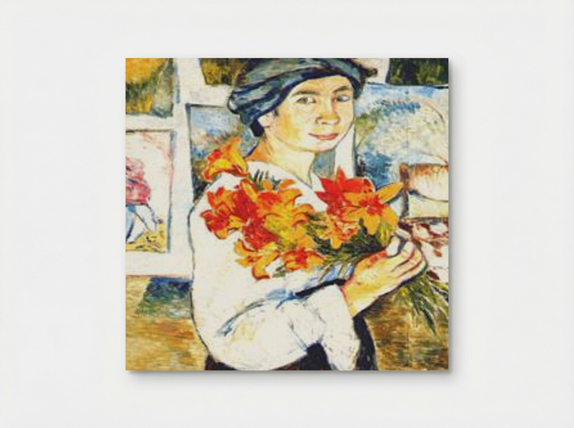 Self-portrait with yellow lilies - Natalia Goncharova - Poster