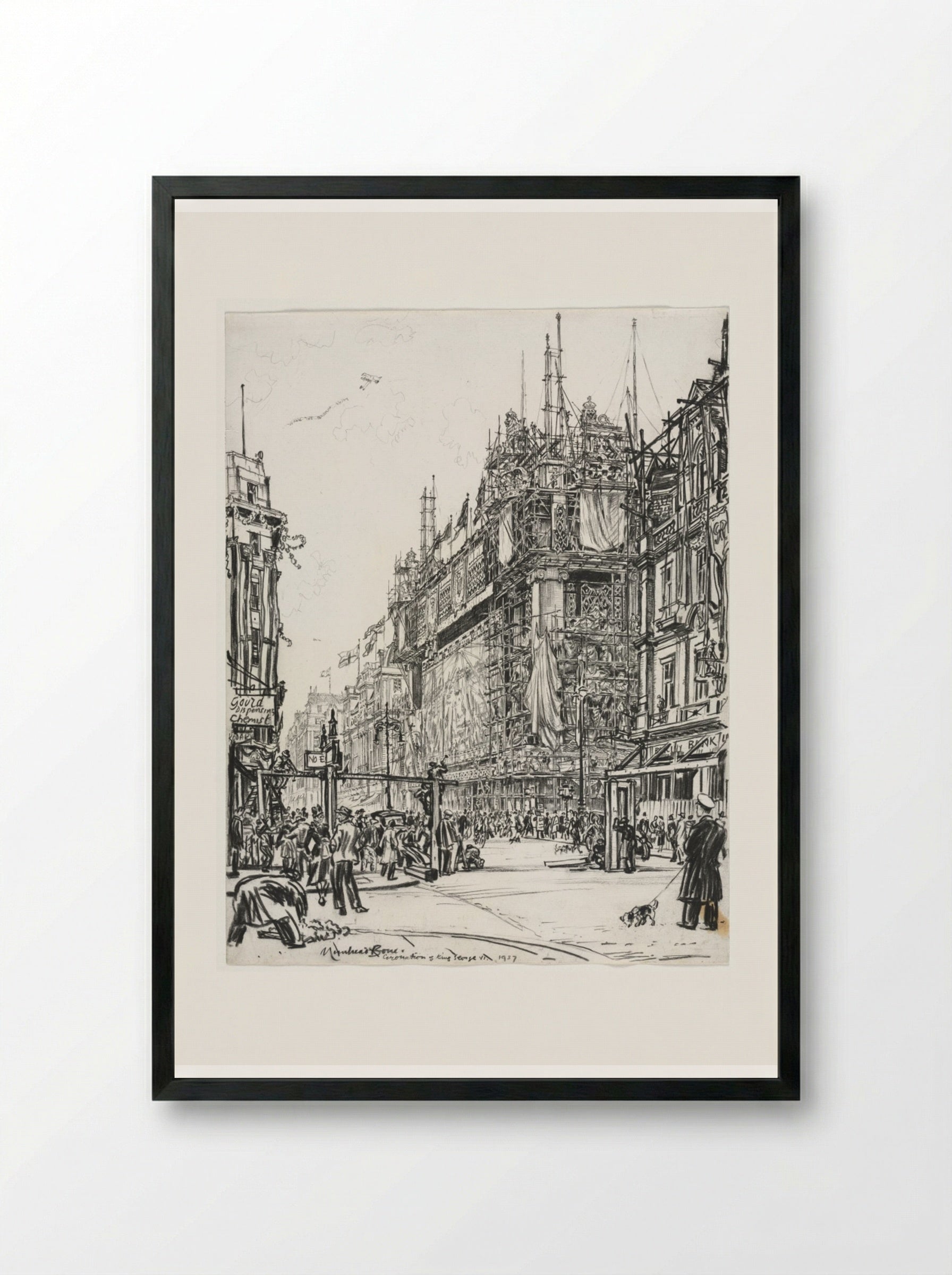 Selfridges, Oxford Street; Coronation of George VI - Muirhead Bone - Framed Print Black
