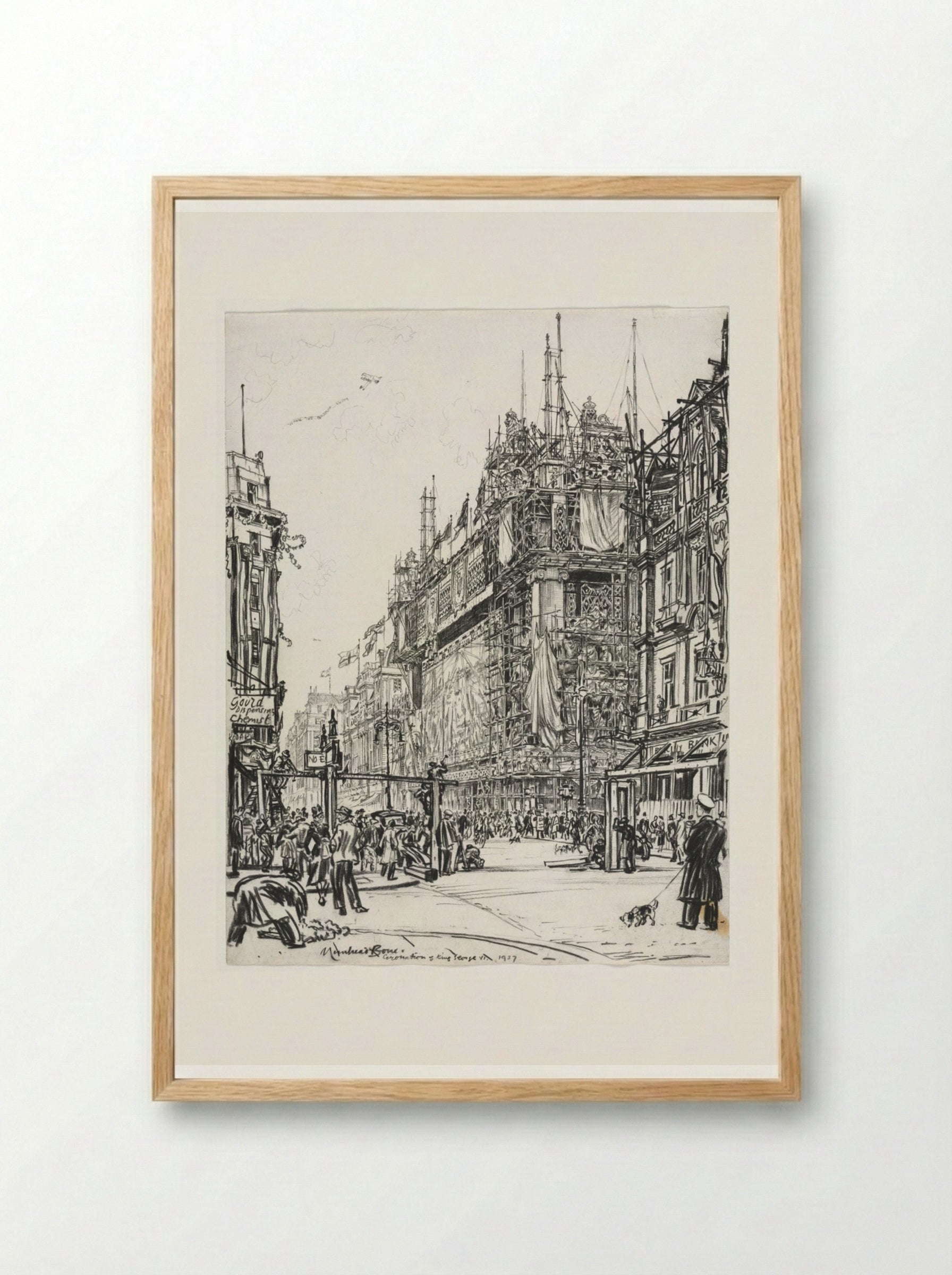Selfridges, Oxford Street; Coronation of George VI - Muirhead Bone - Framed Print Wood