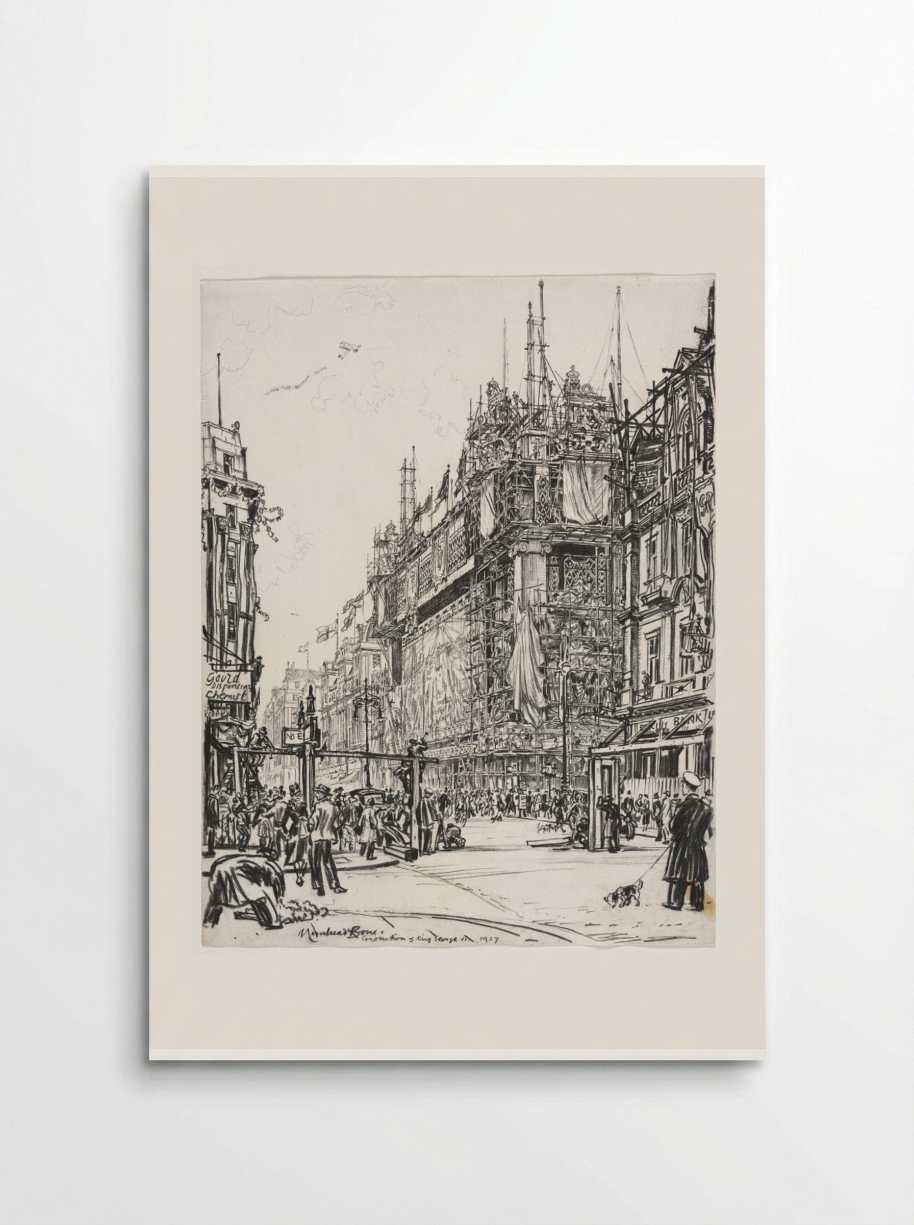 Selfridges, Oxford Street; Coronation of George VI - Muirhead Bone - Poster