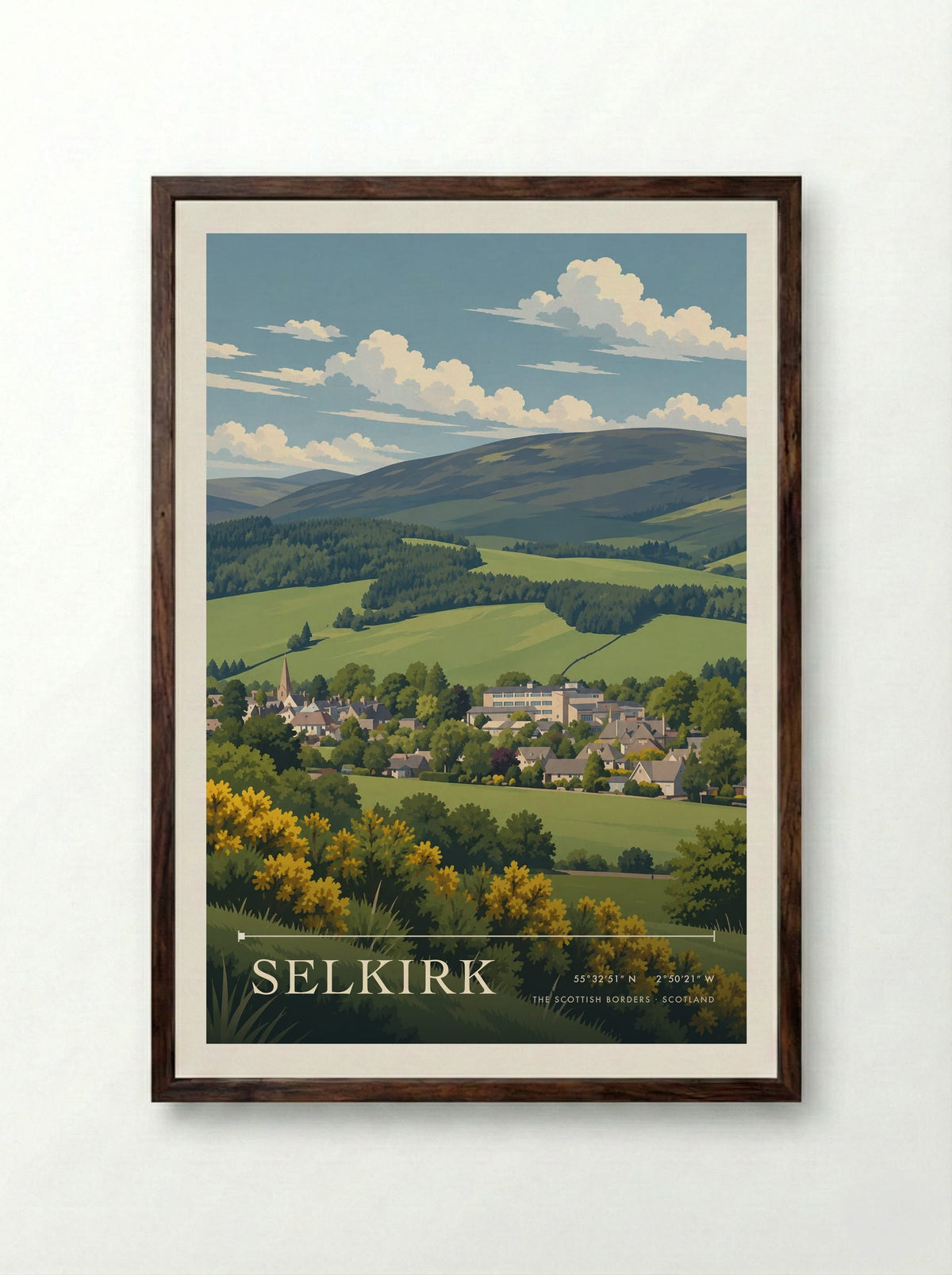 Selkirk, The Scottish Borders | Travel Poster - Framed Print Dark Wood