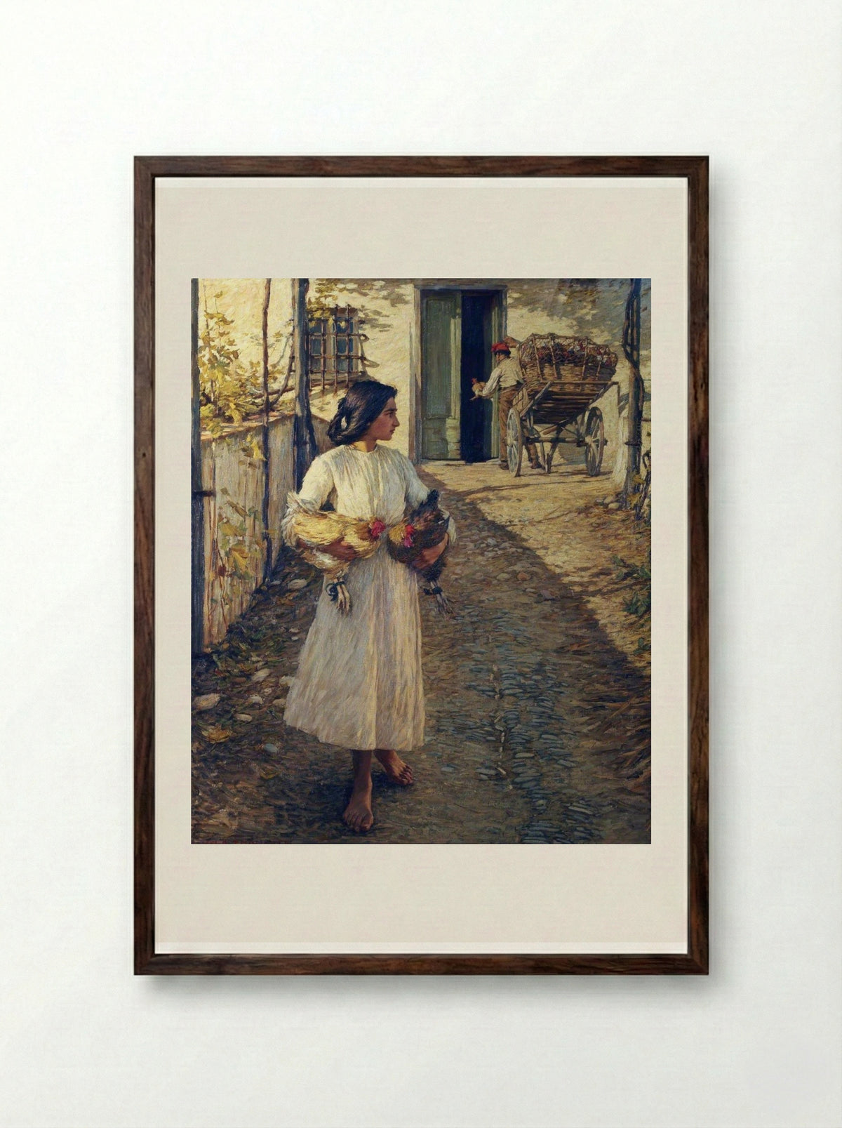 Selling Chickens in Liguria - Henry Herbert La Thangue - Framed Print Dark Wood
