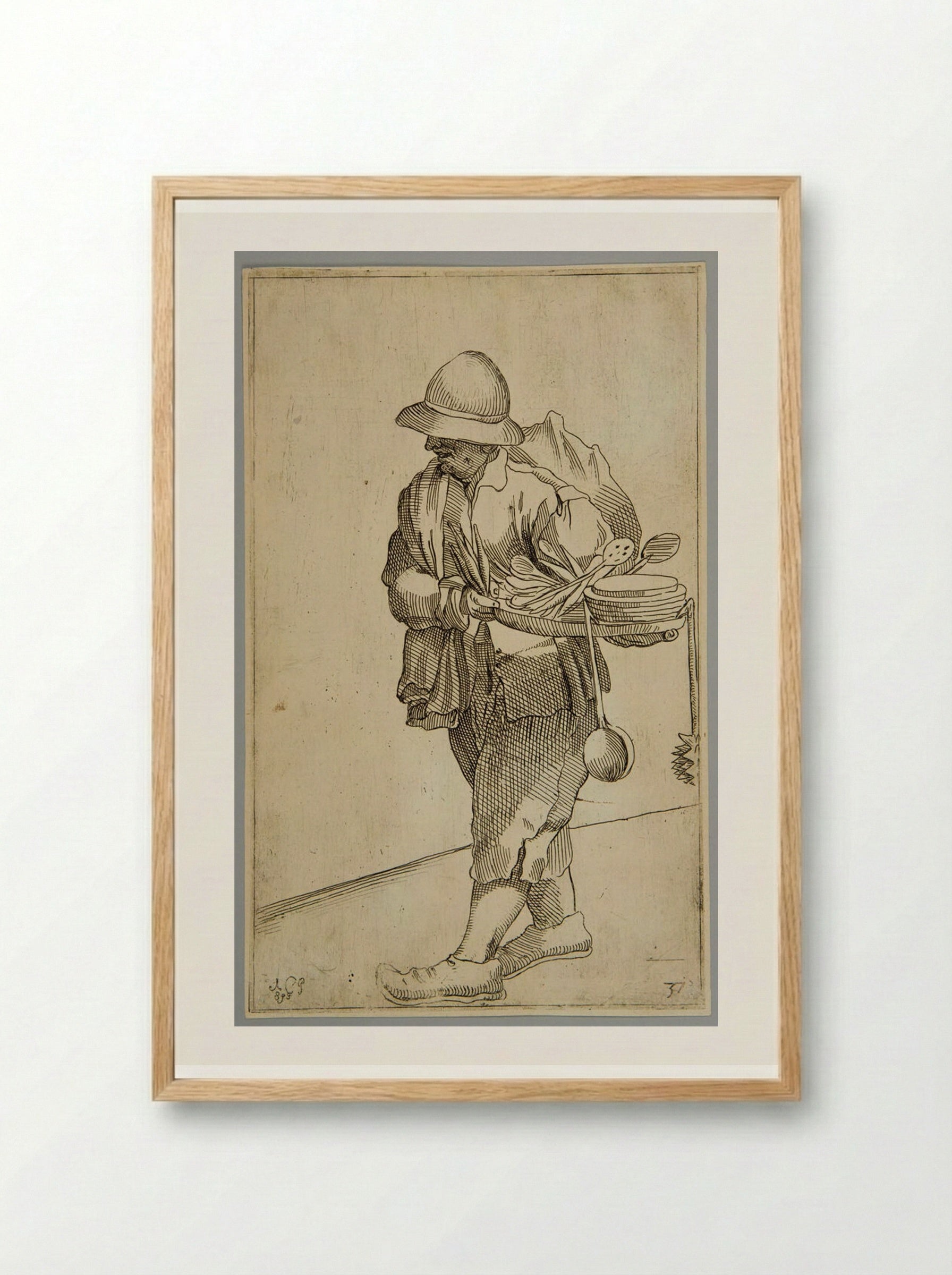 Selling mixing spoons, spindles, and platters!, plate 37 - Simon Guillain - Framed Print Wood