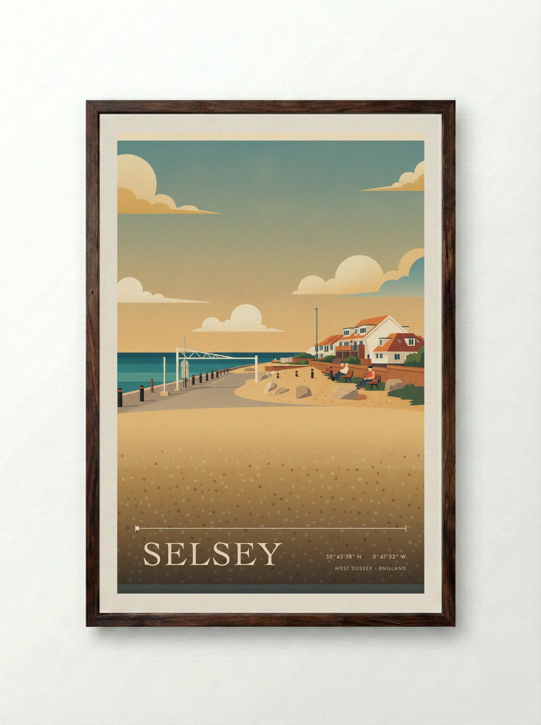 Selsey West Sussex England Travel Poster - Framed Print Dark Wood