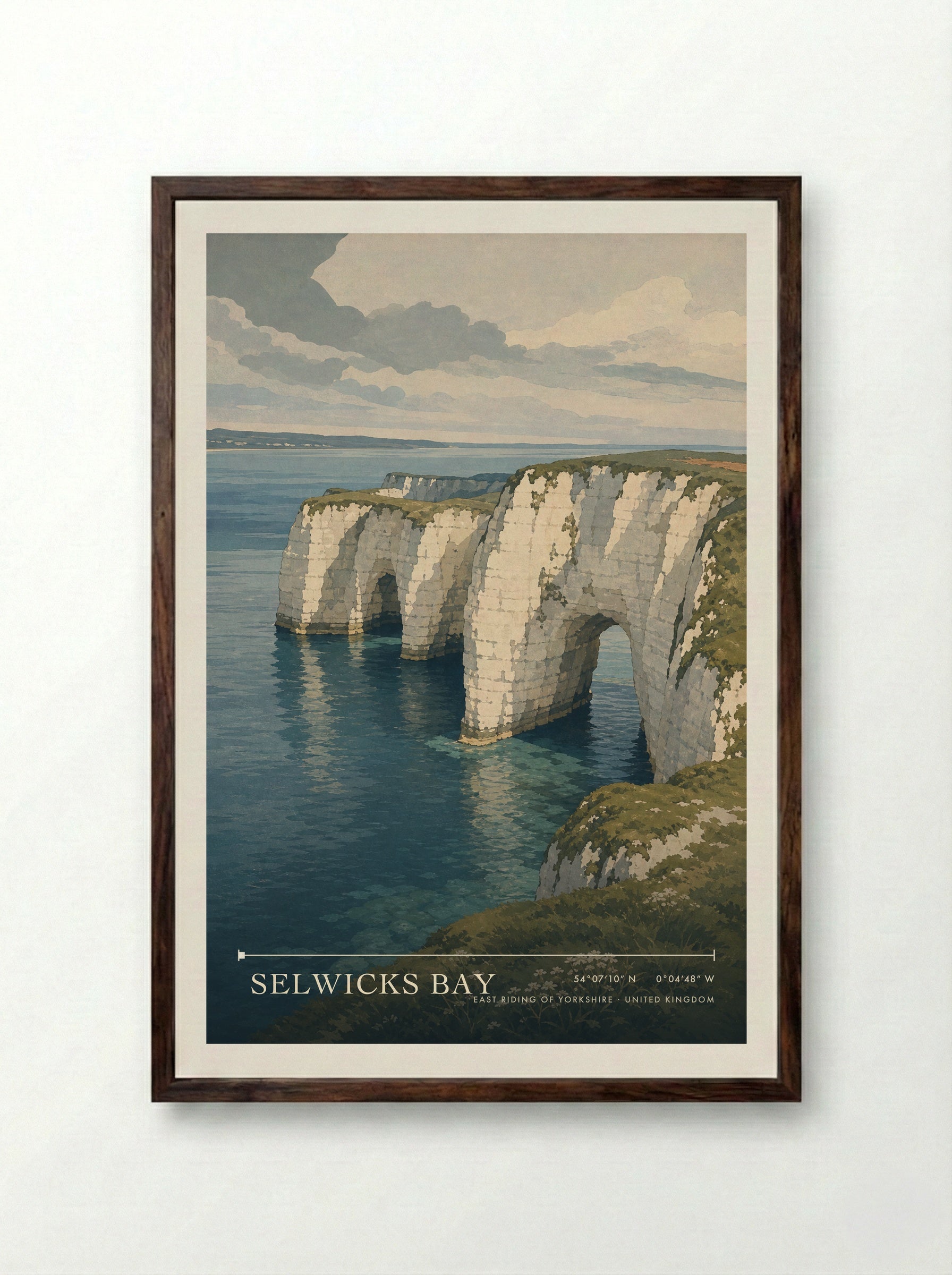 Selwicks Bay East Riding of Yorkshire United Kingdom Travel Poster - Framed Print Dark Wood