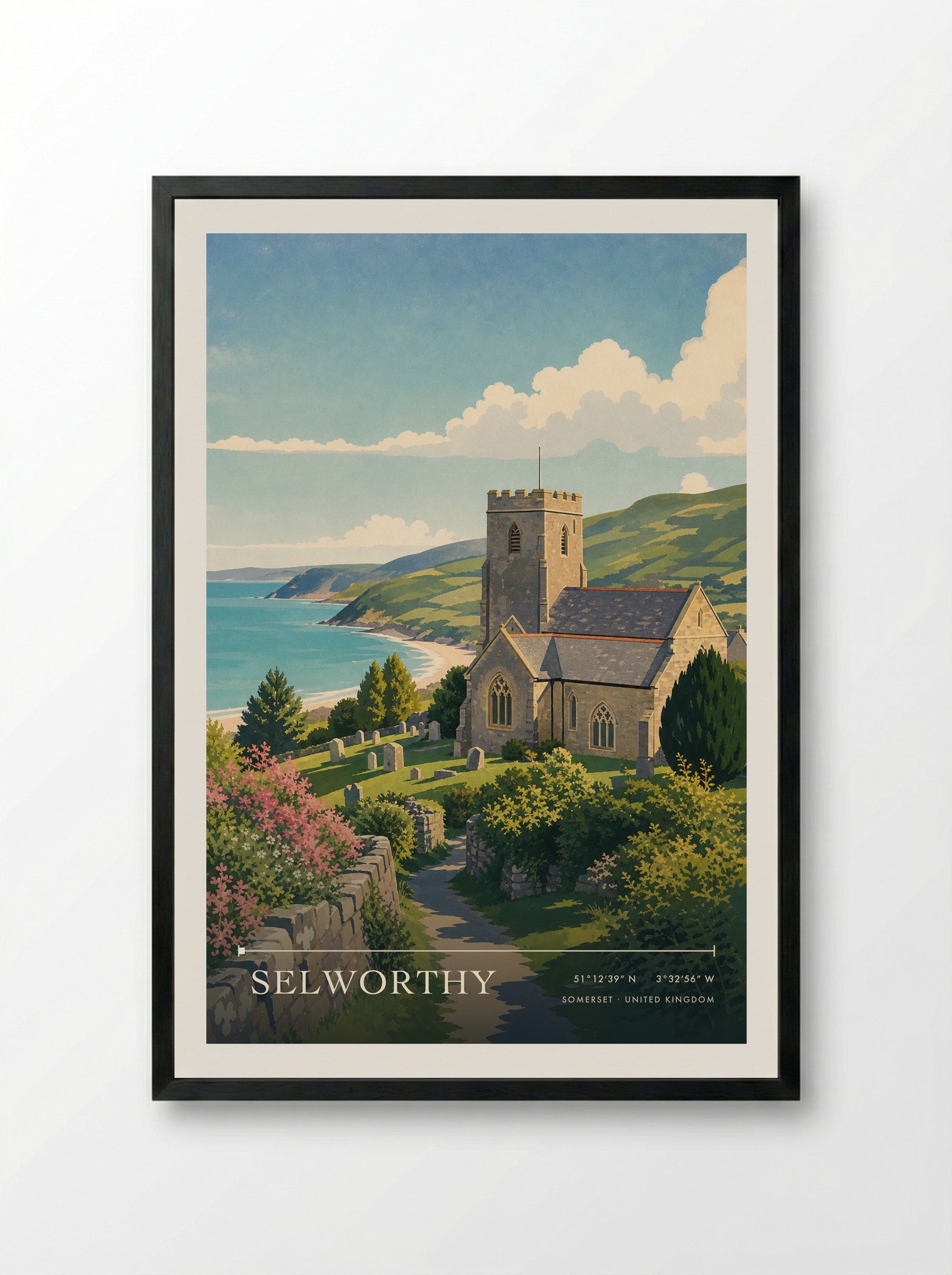 Selworthy Somerset United Kingdom Travel Poster - Framed Print Black