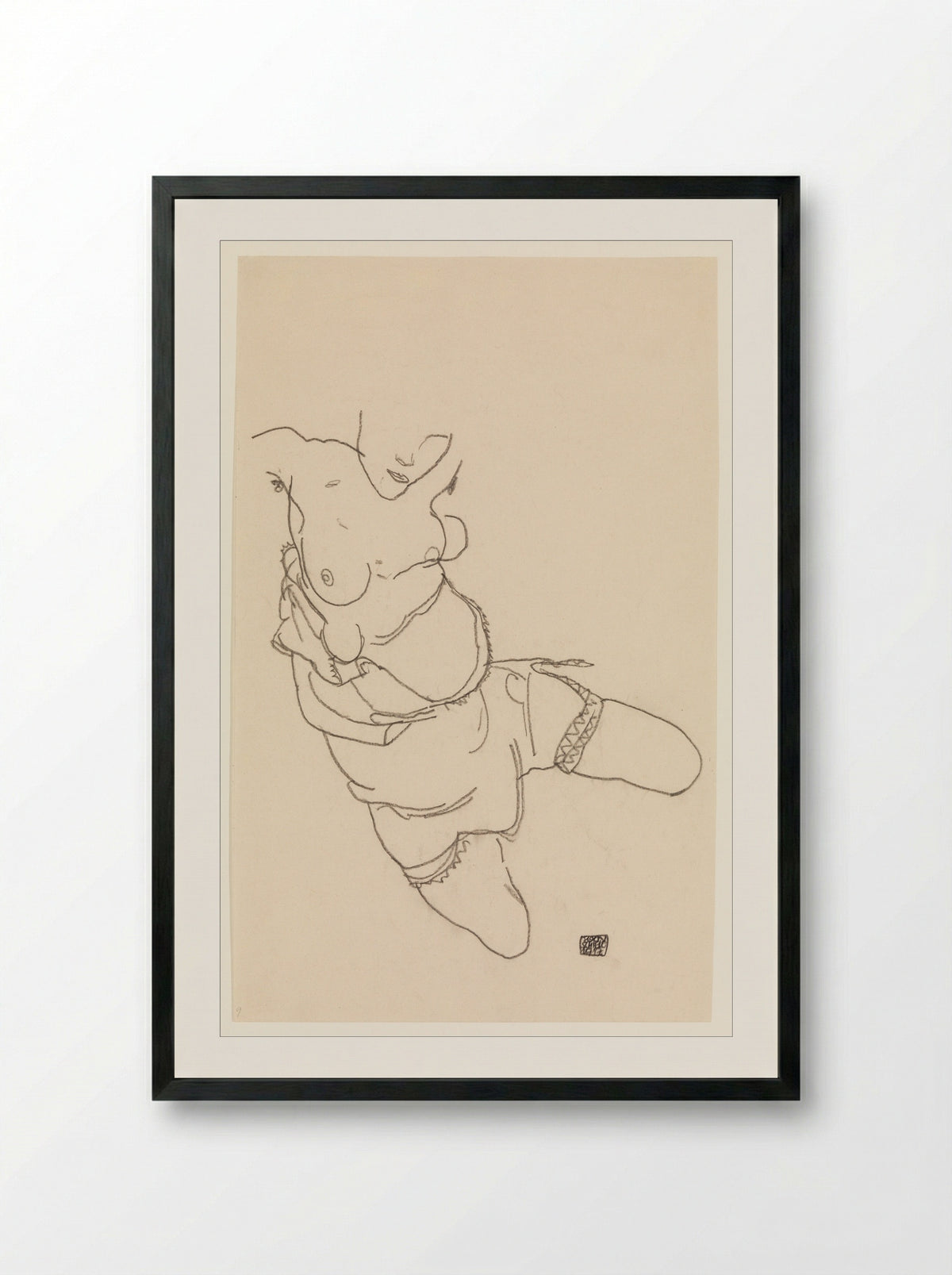 Semi-Dressed Model - Egon Schiele - Framed Print Black