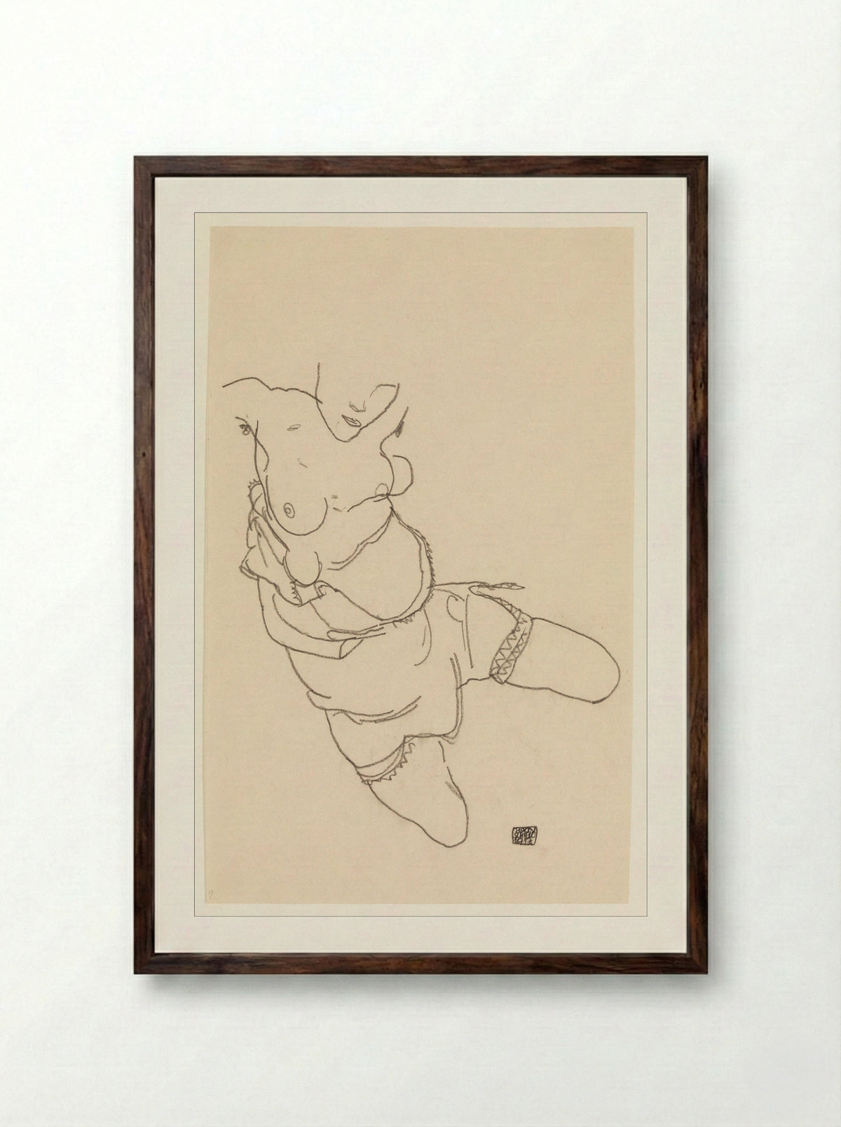 Semi-Dressed Model - Egon Schiele - Framed Print Dark Wood
