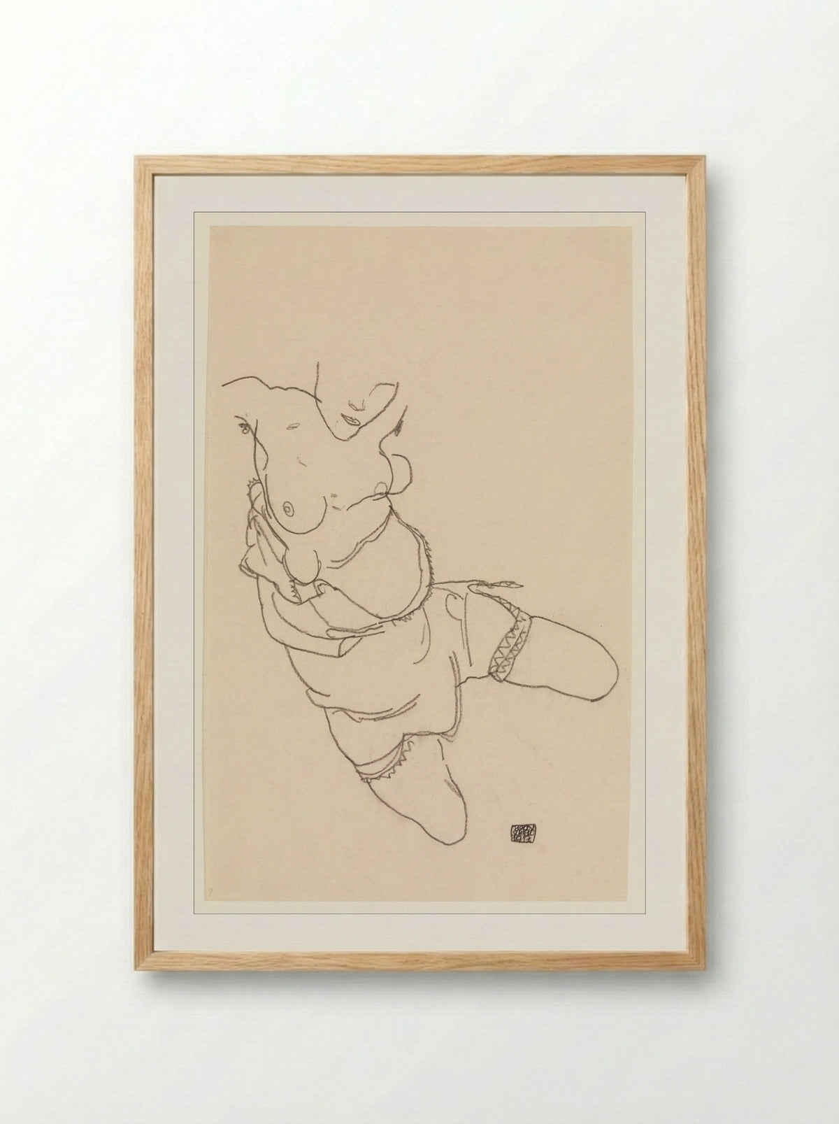 Semi-Dressed Model - Egon Schiele - Framed Print Wood