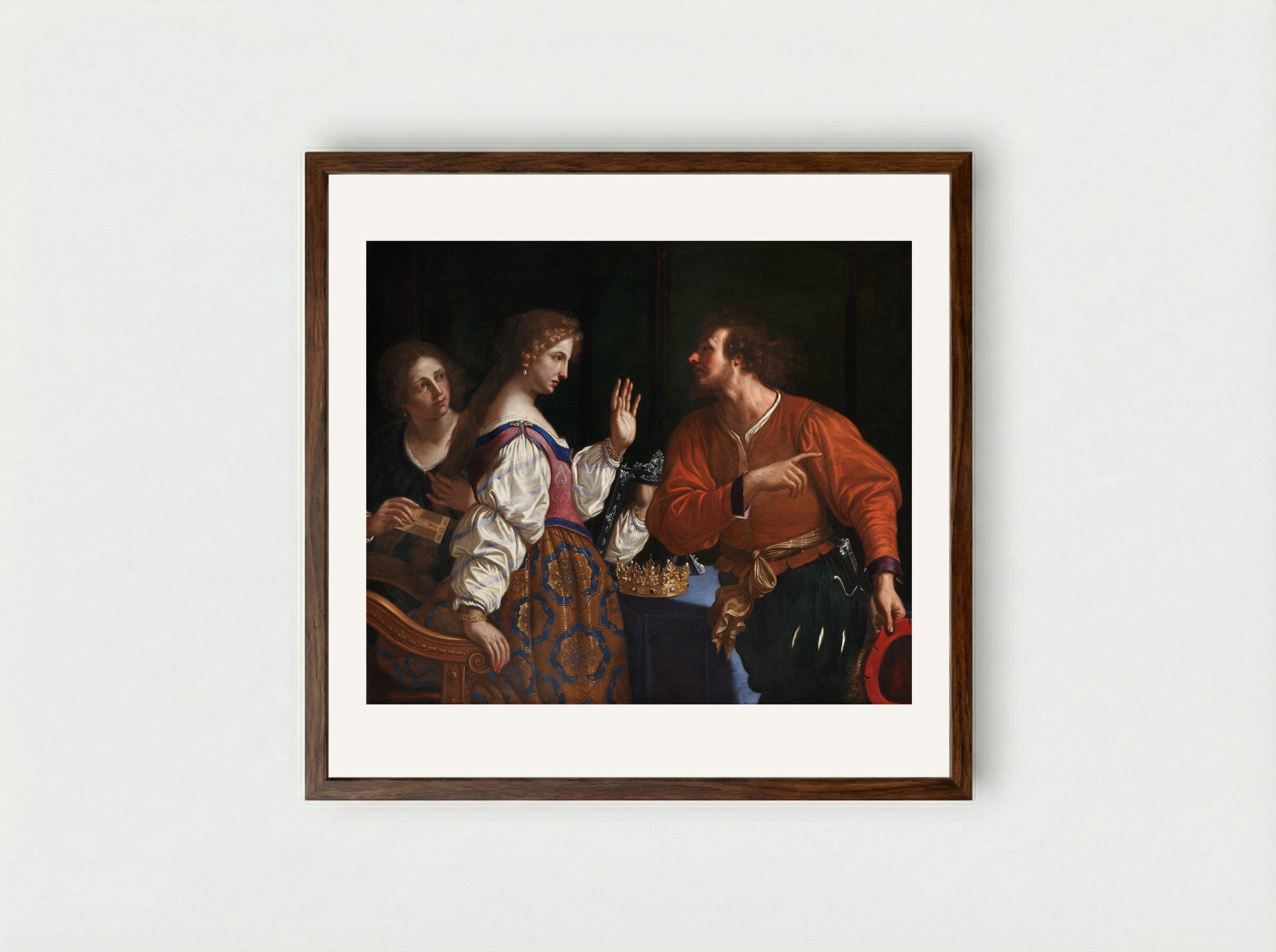 Semiramis Receiving Word of the Revolt of Babylon - Guercino - Framed Print Dark Wood