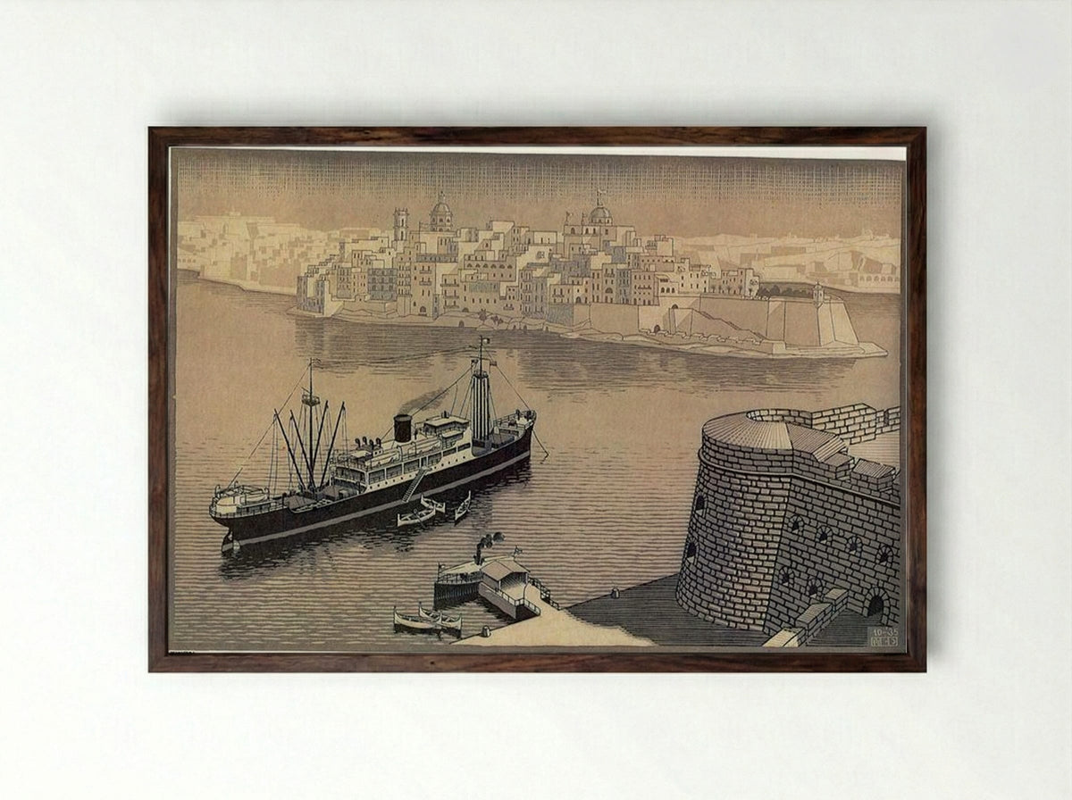Senglea, Malta - M.C. Escher - Framed Print Dark Wood