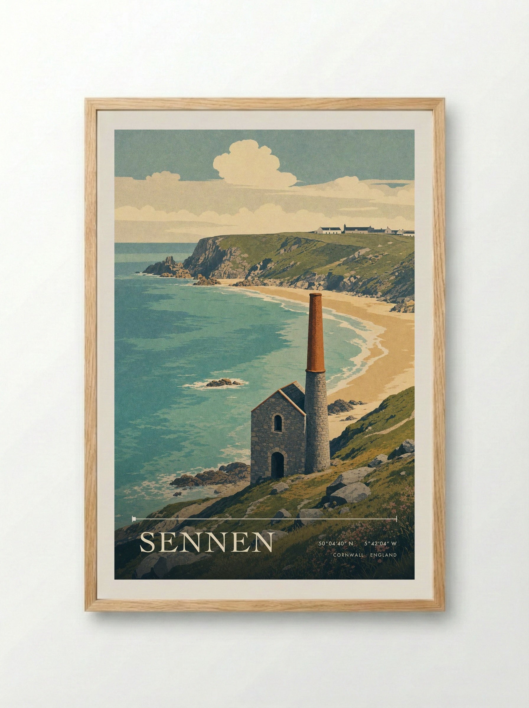 Sennen Cornwall England Travel Poster - Framed Print Wood
