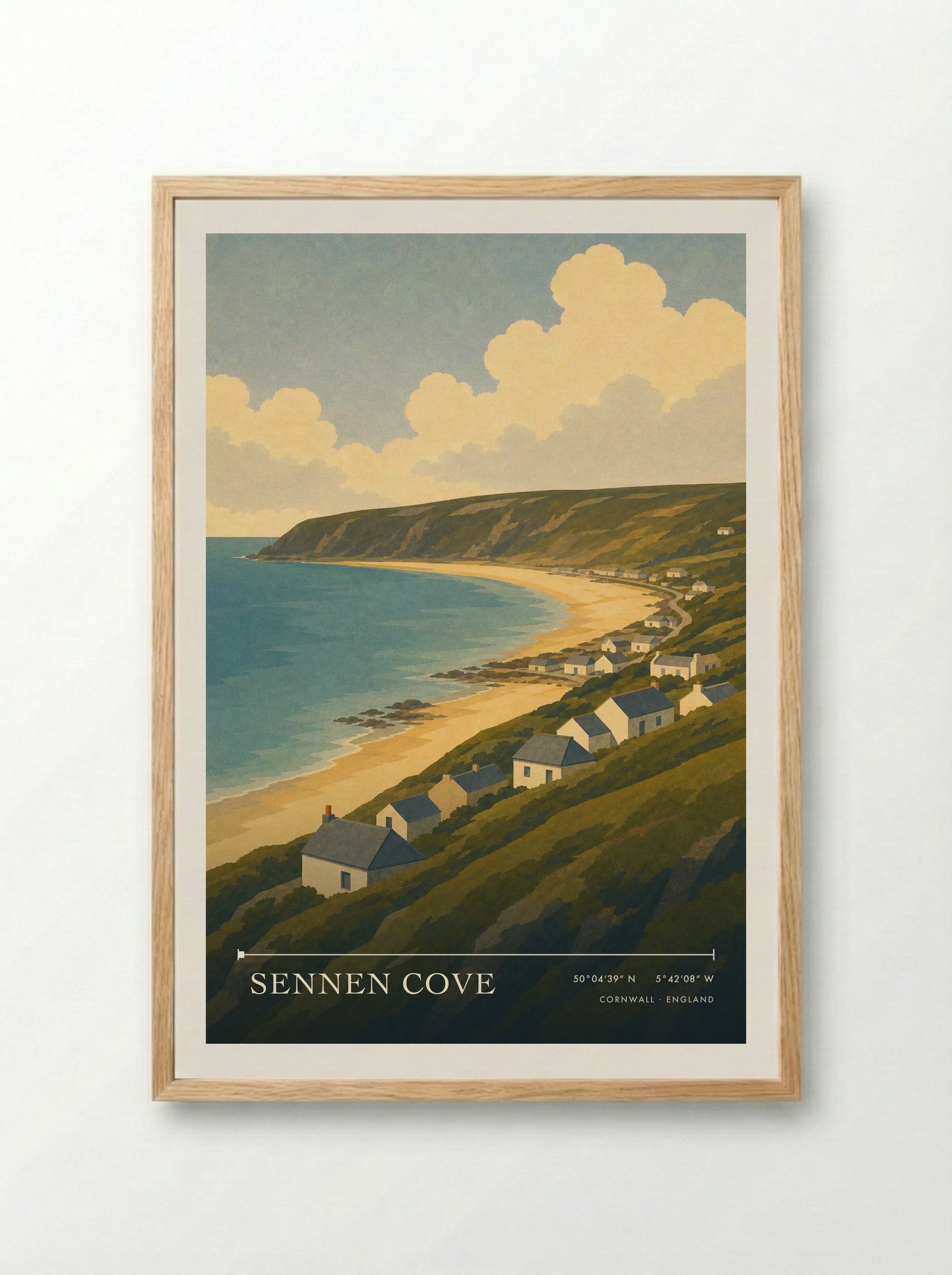 Sennen Cove Cornwall Travel Poster - Framed Print Wood