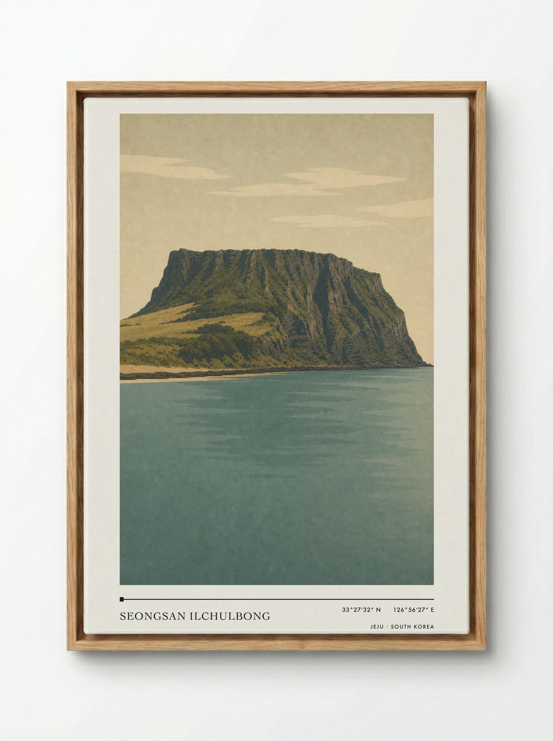 Seongsan Ilchulbong Travel Poster Artwork - Framed Canvas Wood