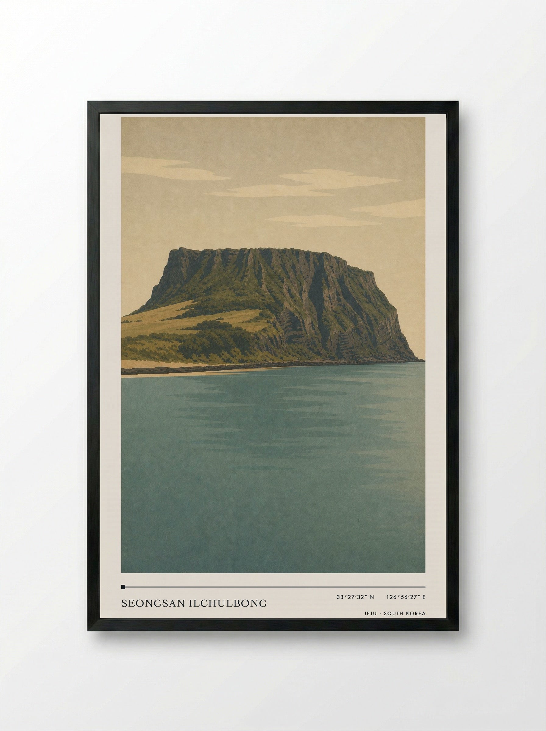 Seongsan Ilchulbong Travel Poster Artwork - Framed Print Black