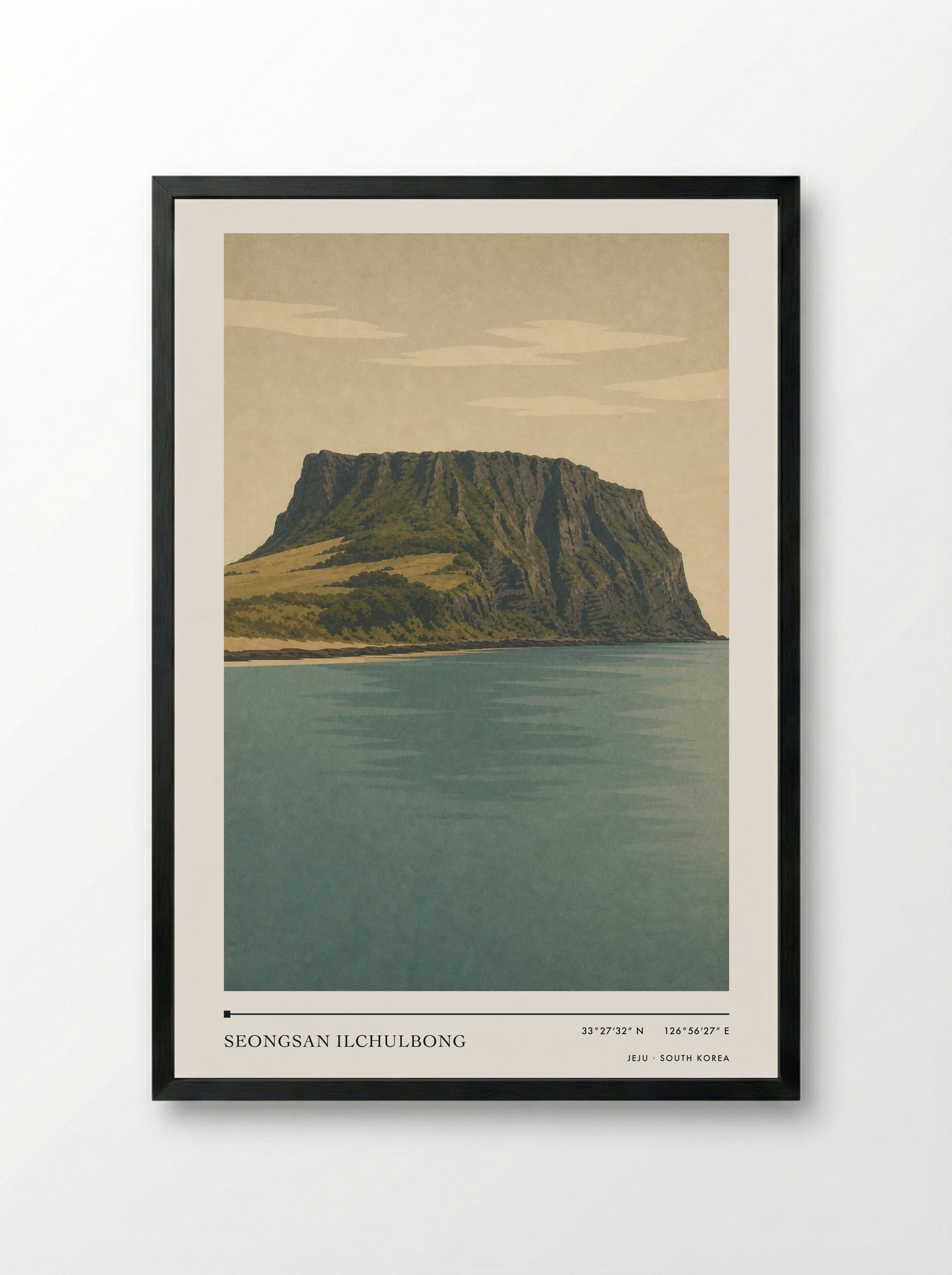 Seongsan Ilchulbong Travel Poster Artwork - Framed Print Black