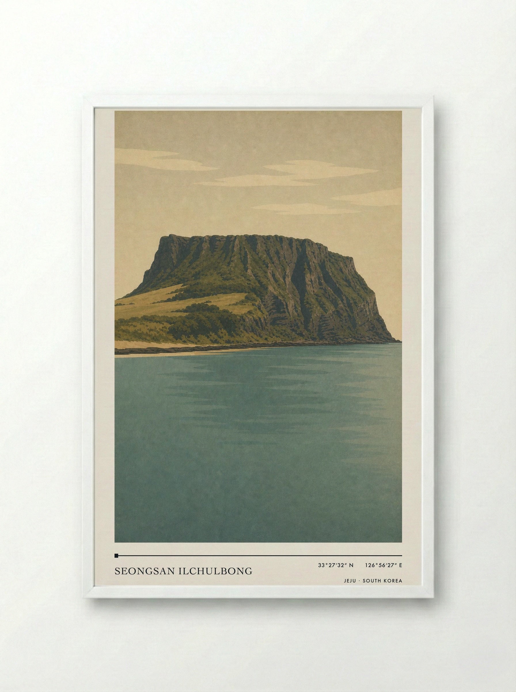 Seongsan Ilchulbong Travel Poster Artwork - Framed Print White