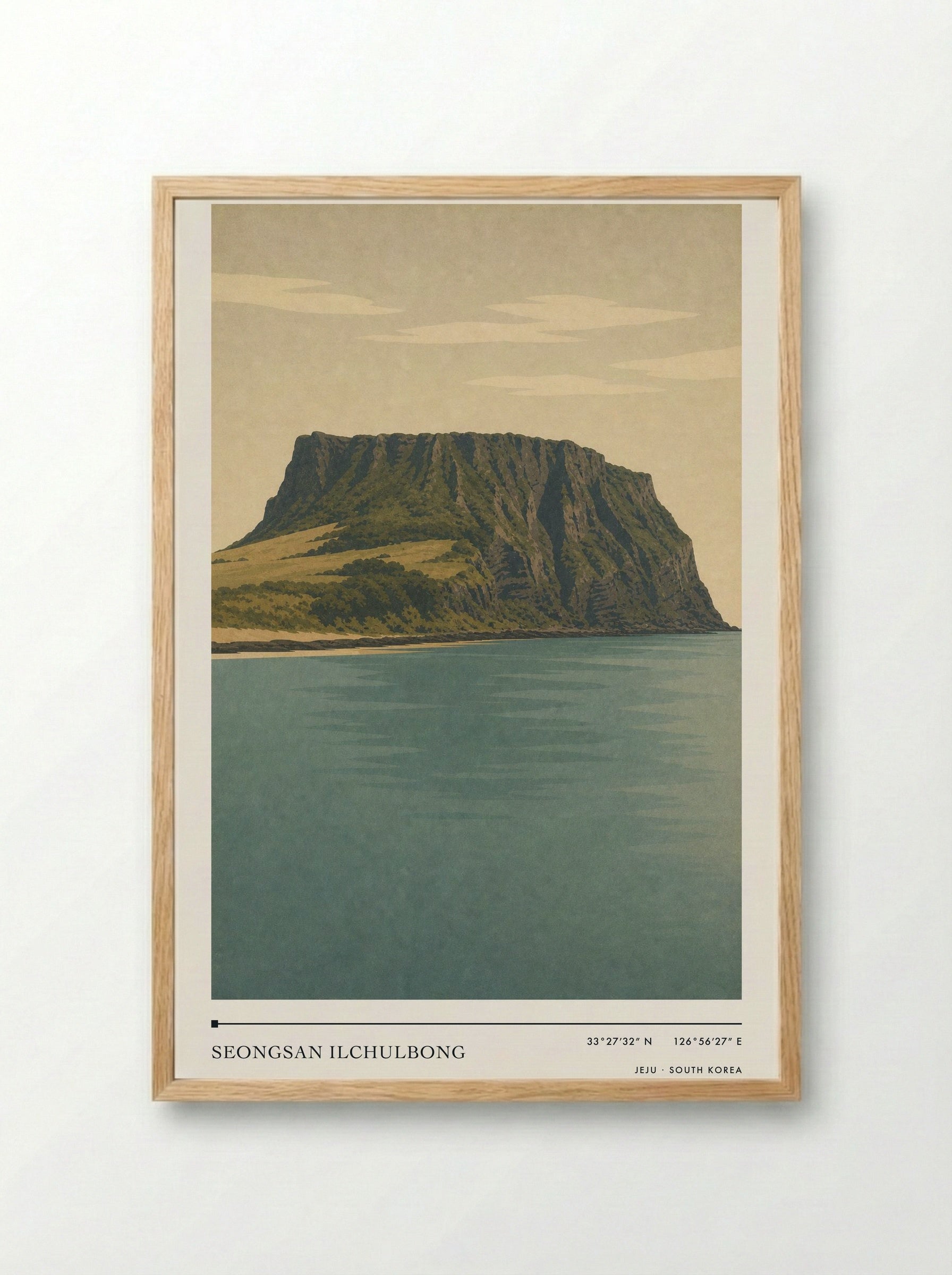 Seongsan Ilchulbong Travel Poster Artwork - Framed Print Wood