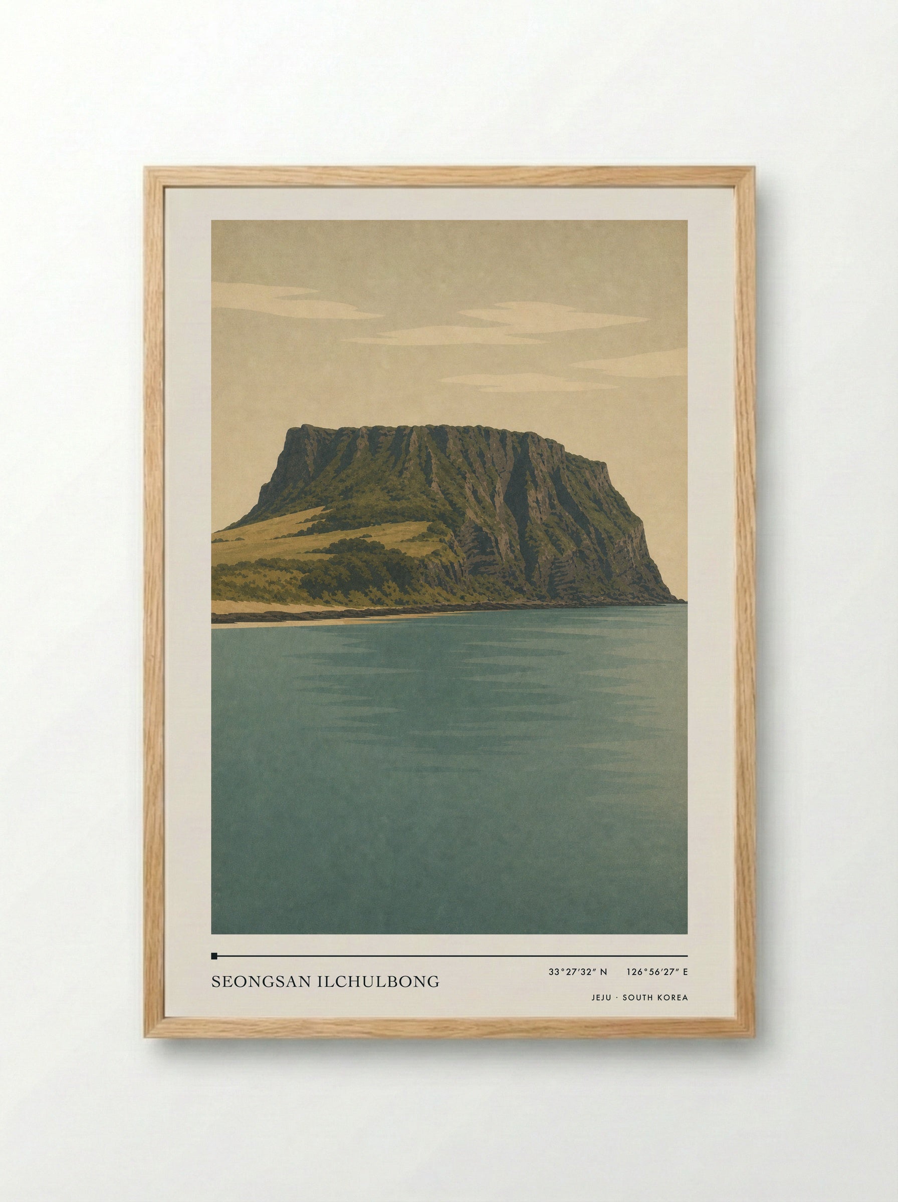 Seongsan Ilchulbong Travel Poster Artwork - Framed Print Wood