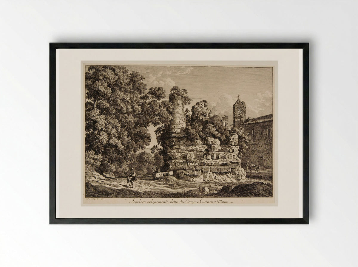 Sepolcro volgarmente detto dei Orazii e Curiazii a Albano - Johann Christian Reinhart - Framed Print Black