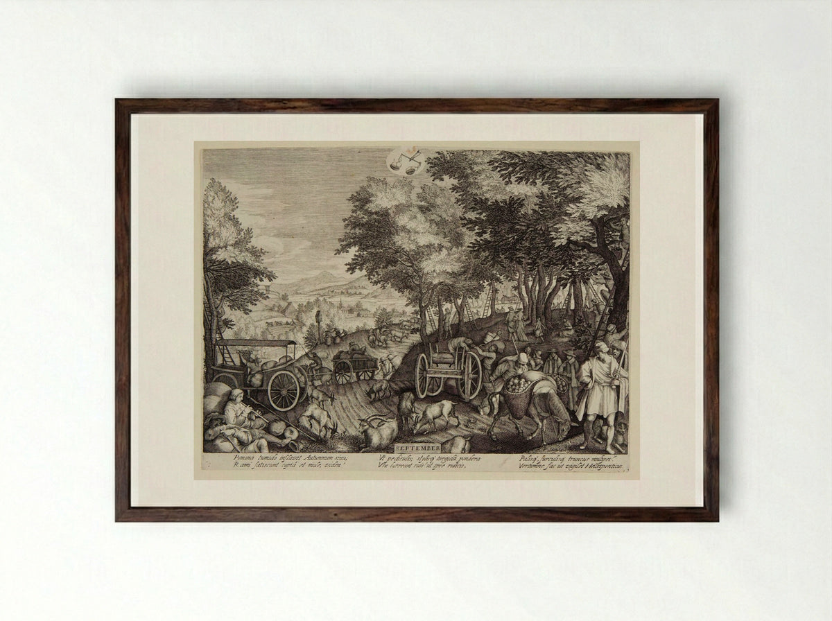 September - Aegidius Sadeler II - Framed Print Dark Wood