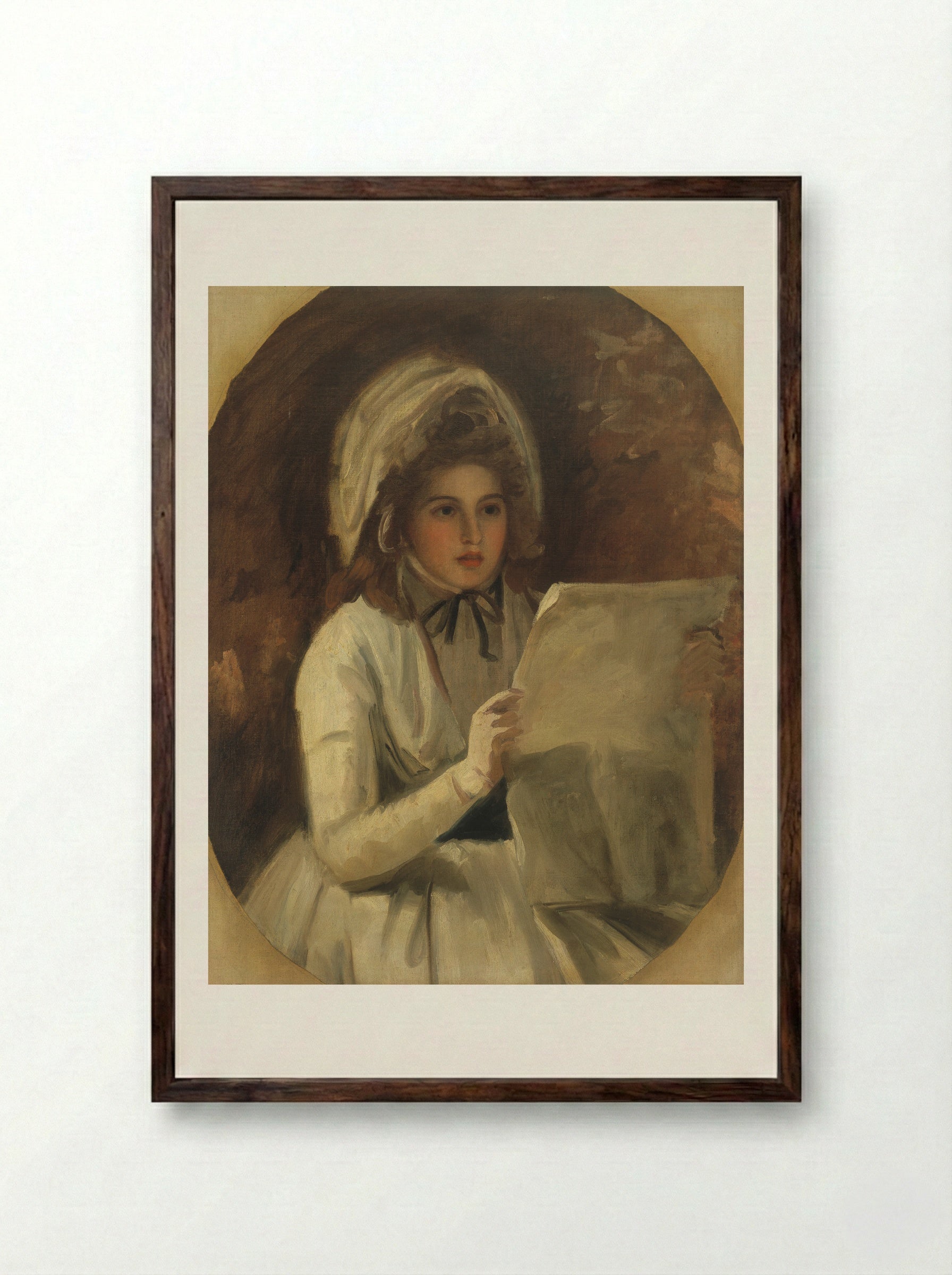 Serena Reading - George Romney - Framed Print Dark Wood