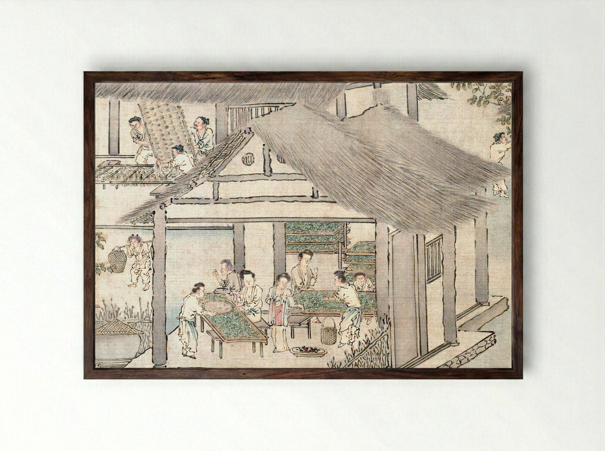 Sericulture (The Process of Making Silk) - Liang Kai - Framed Print Dark Wood