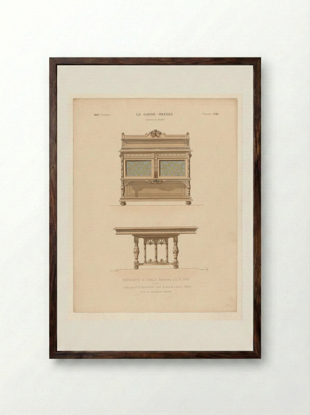 Servante et Table - Monrocq - Framed Print Dark Wood
