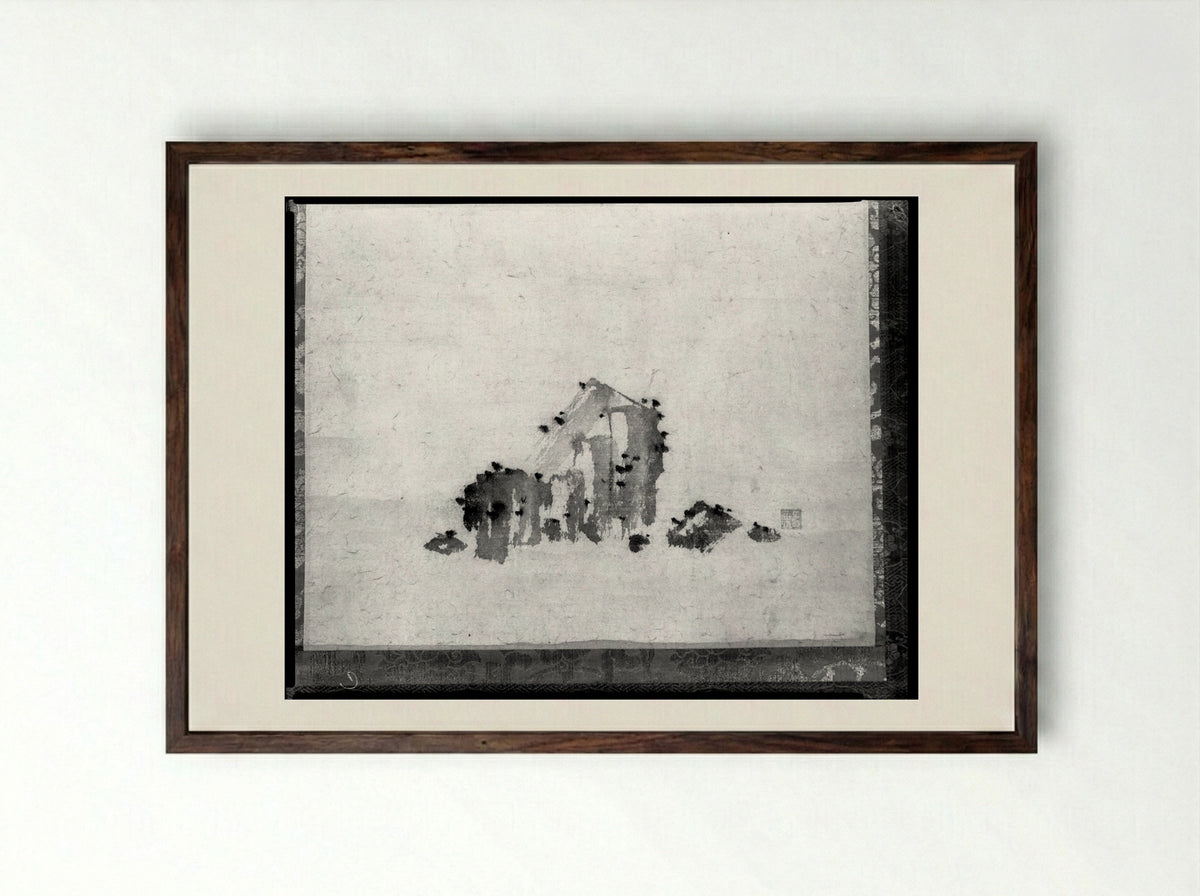 Set of Three Paintings of Rocks - Shōkadō Shōjō - Framed Print Dark Wood