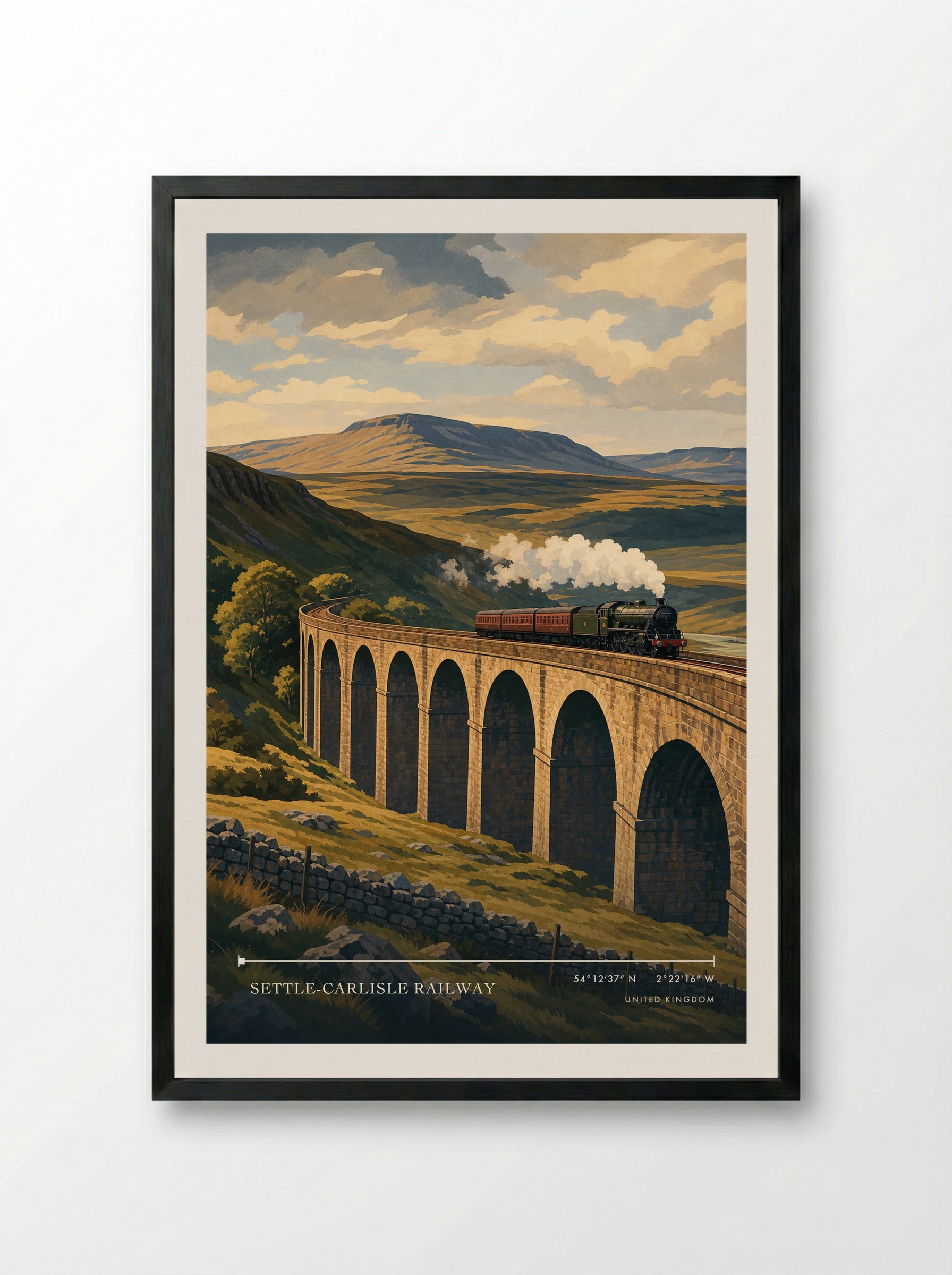 Settle-Carlisle Railway United Kingdom Travel Poster - Framed Print Black