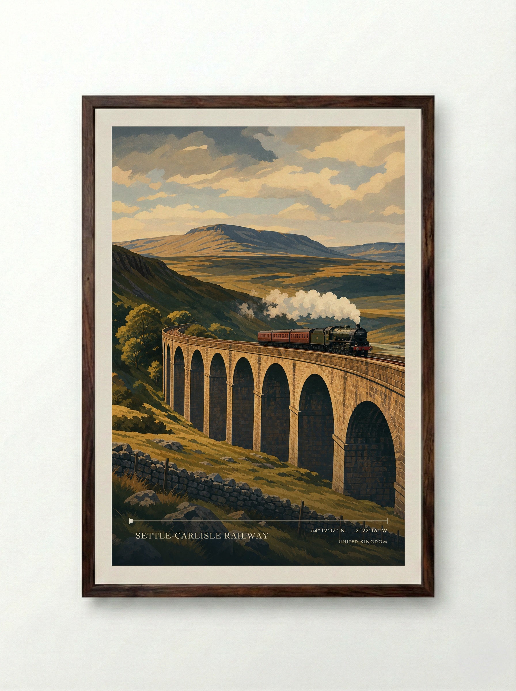 Settle-Carlisle Railway United Kingdom Travel Poster - Framed Print Dark Wood