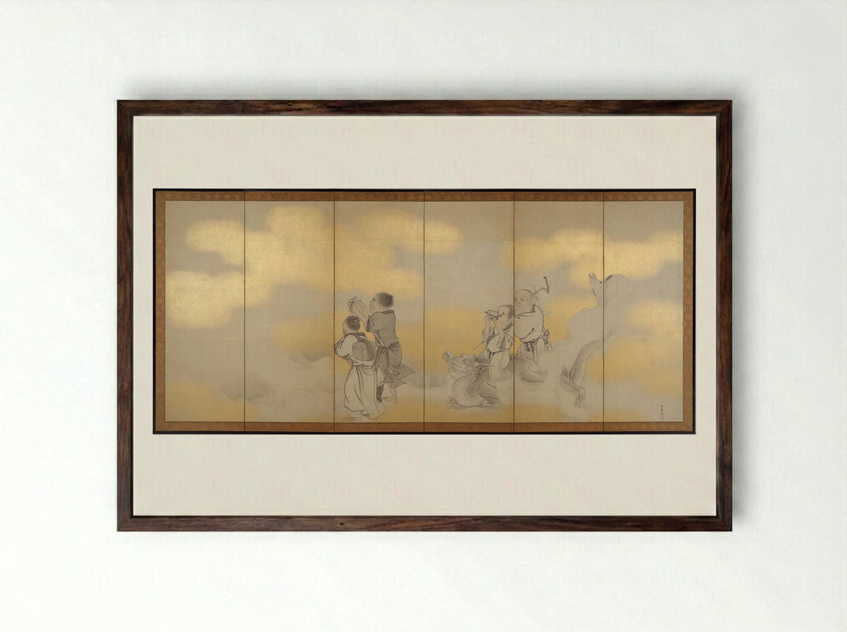 Seven Chinese Immortals - Matsumura Goshun - Framed Print Dark Wood