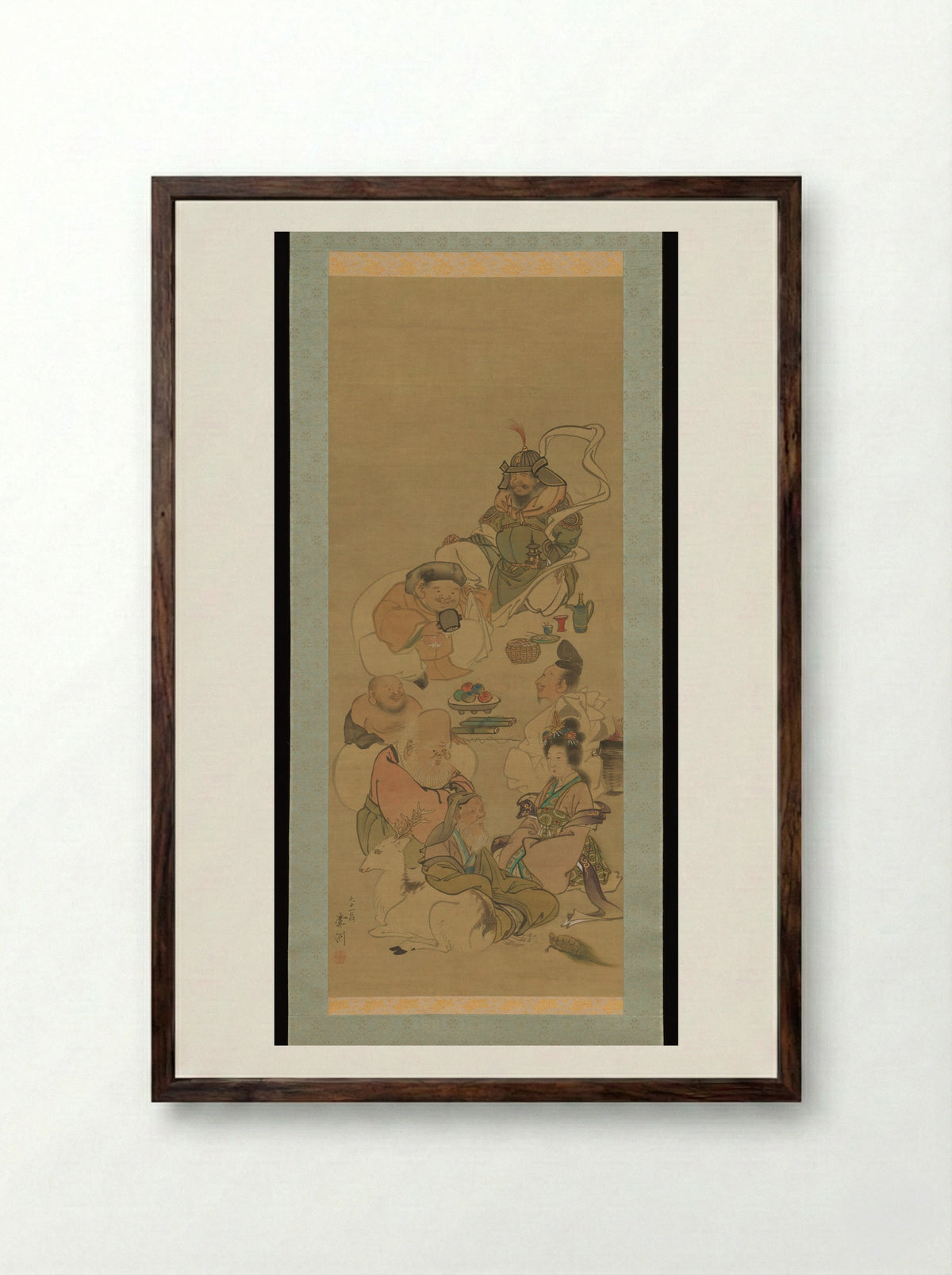 Seven Gods of Good Fortune - Nagasawa Roshū - Framed Print Dark Wood