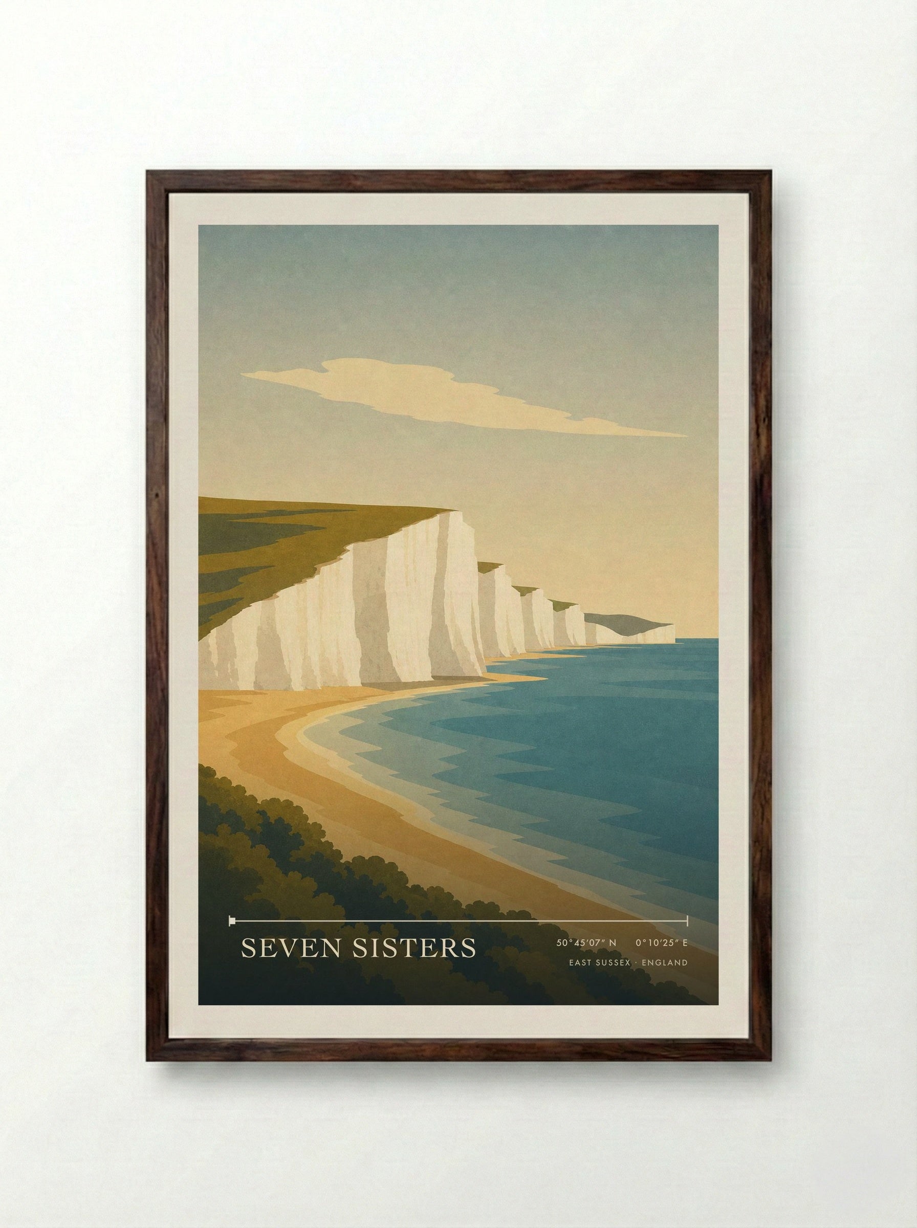 Seven Sisters Travel Poster Artwork - Framed Print Dark Wood