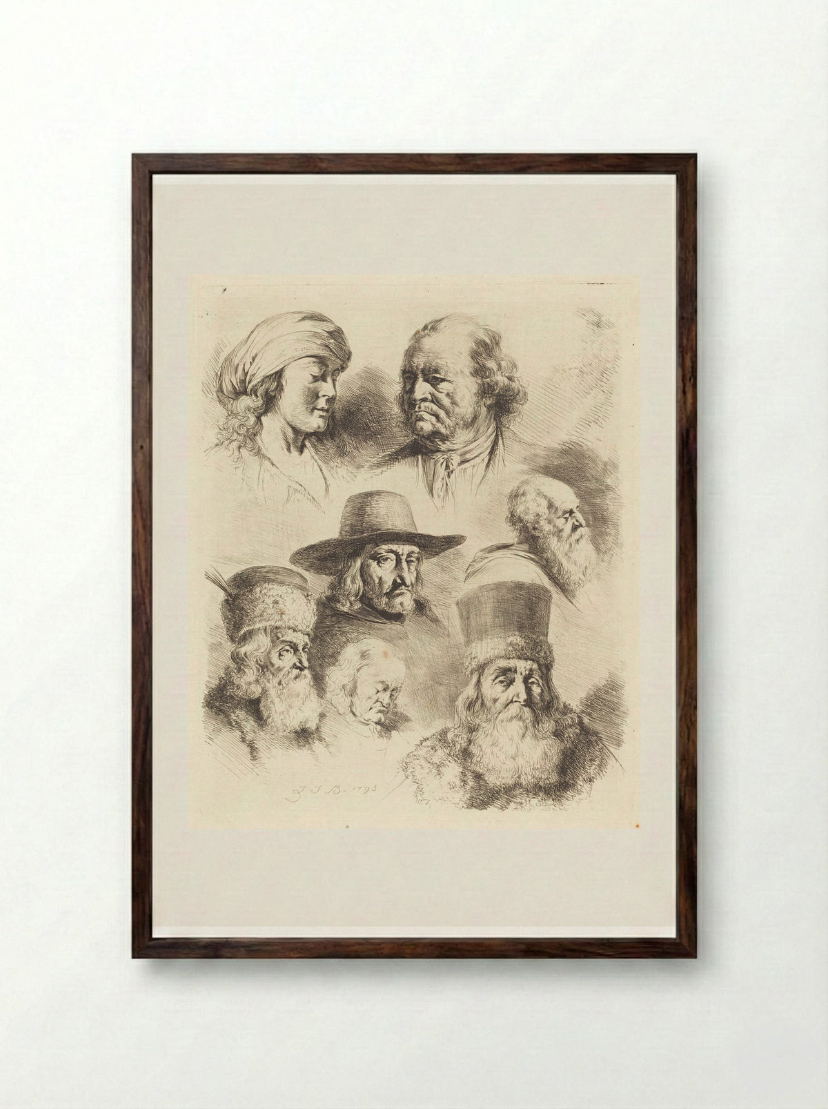 Seven Studies of Heads - Jean-Jacques de Boissieu - Framed Print Dark Wood
