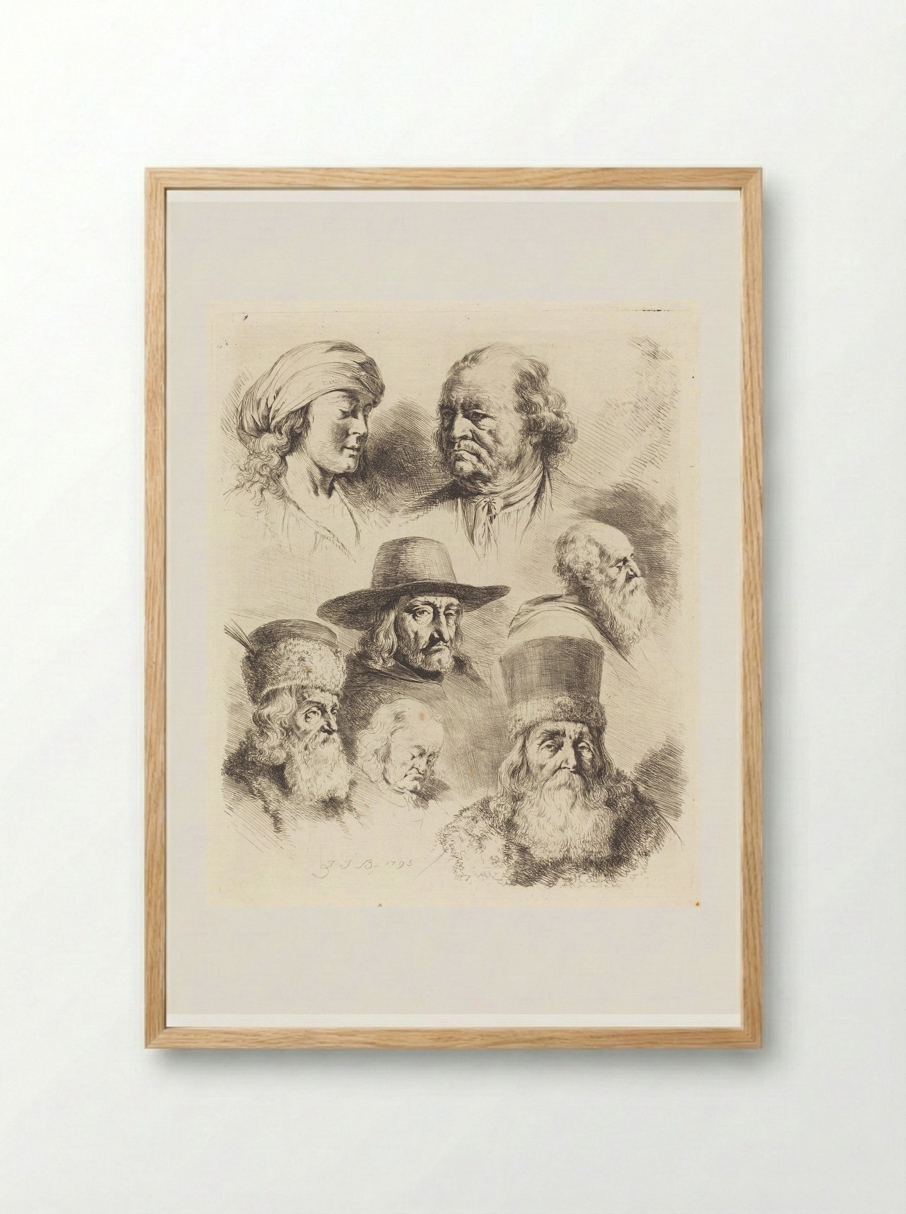 Seven Studies of Heads - Jean-Jacques de Boissieu - Framed Print Wood