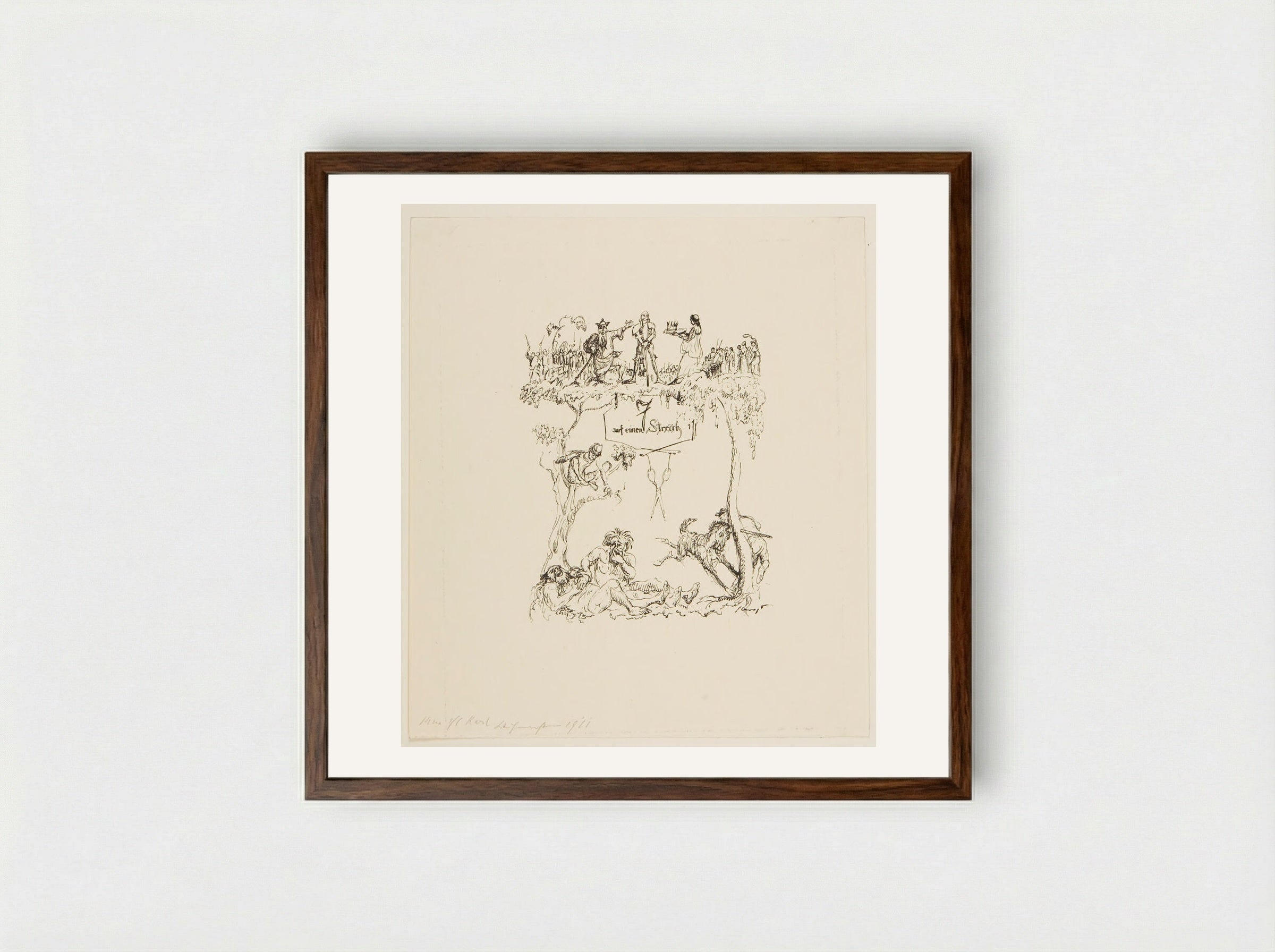 Seven at a Blow - Max Slevogt - Framed Print Dark Wood