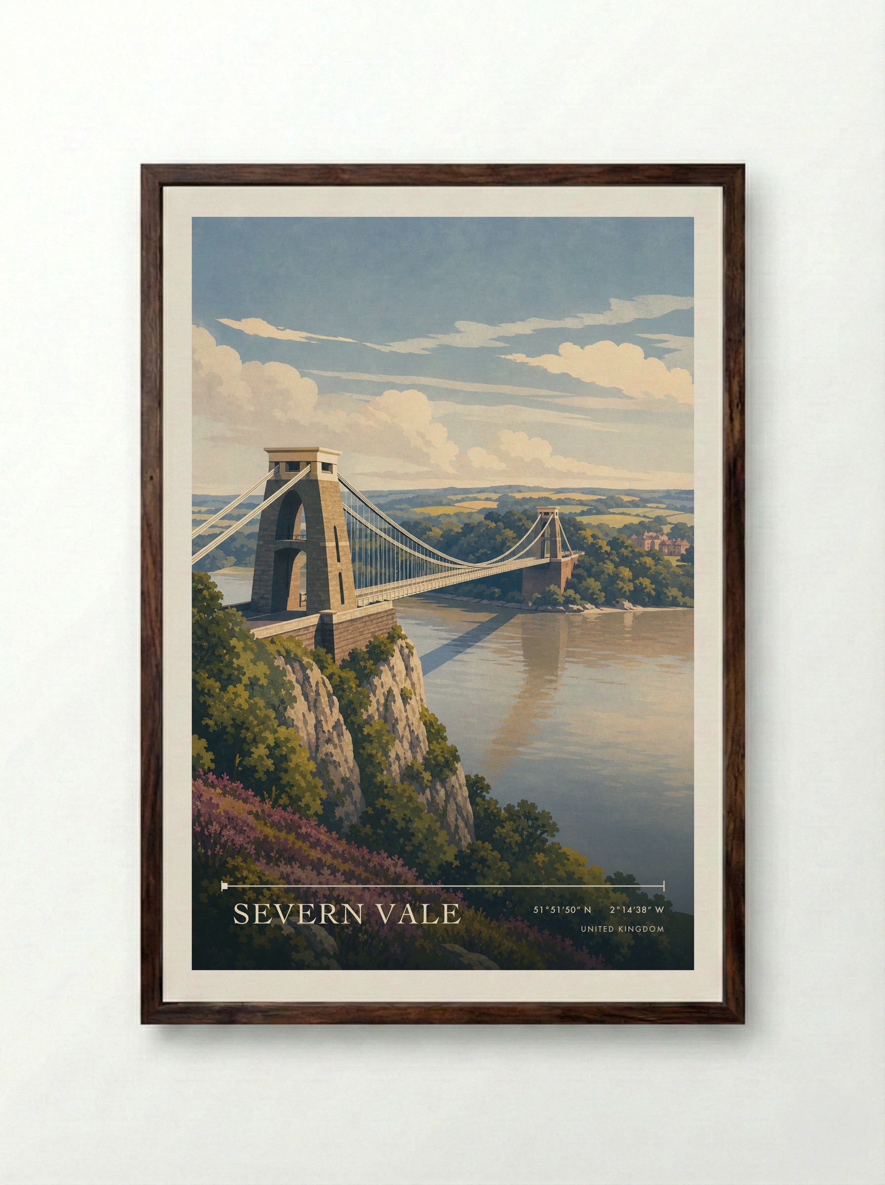 Severn Vale United Kingdom Travel Poster - Framed Print Dark Wood
