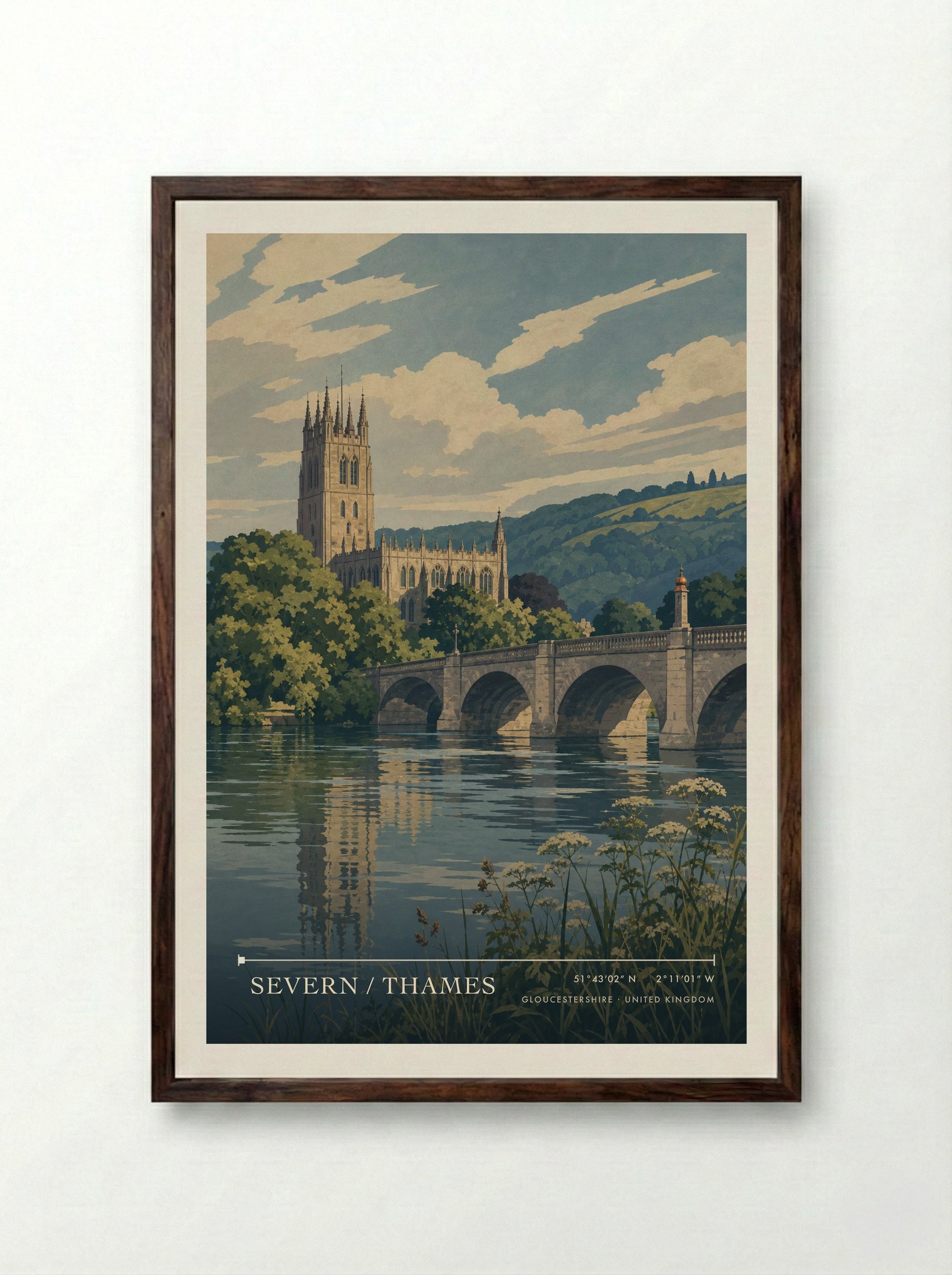 Severn / Thames Gloucestershire United Kingdom Travel Poster - Framed Print Dark Wood