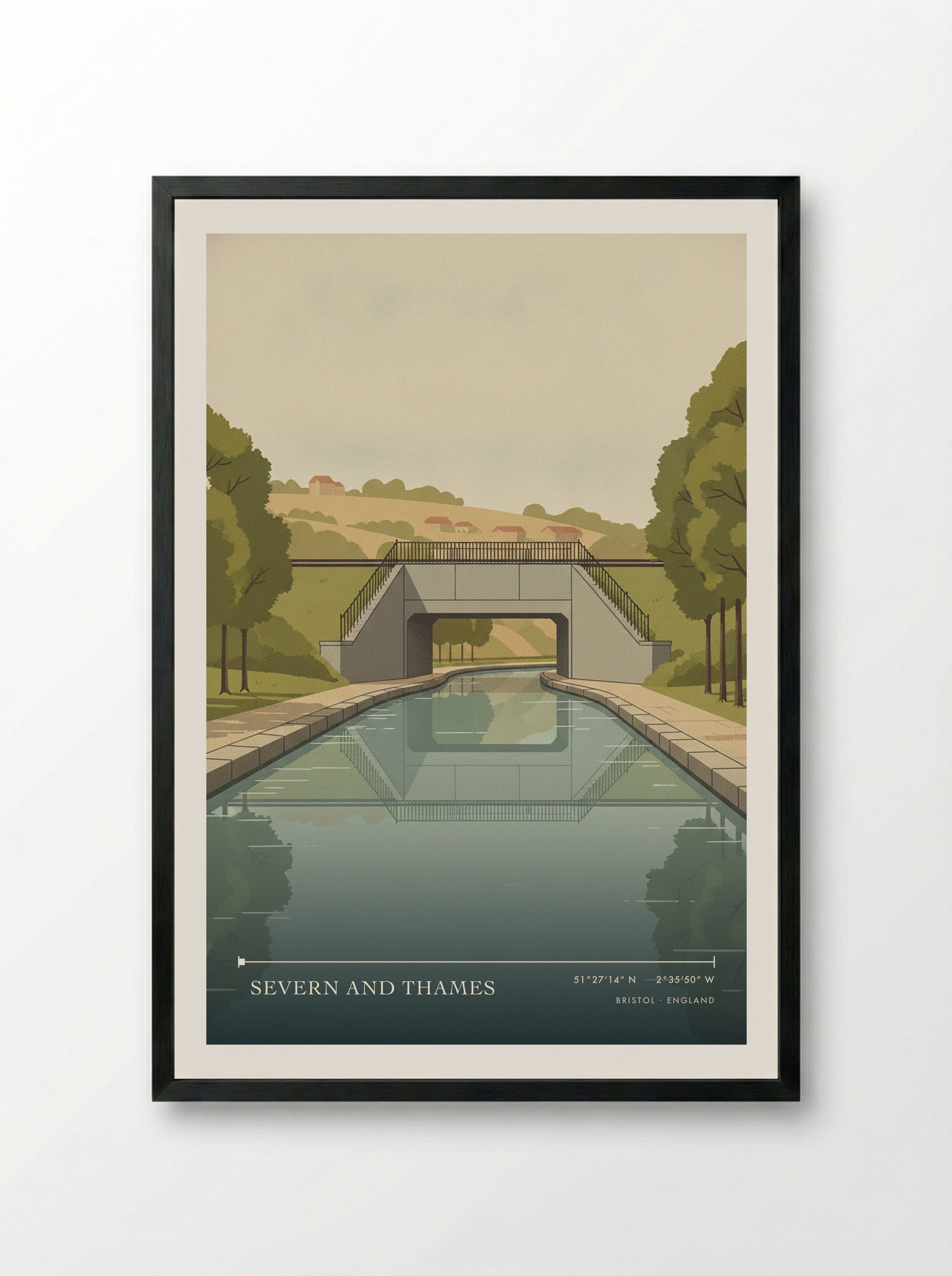 Severn and Thames Bristol England Travel Poster - Framed Print Black