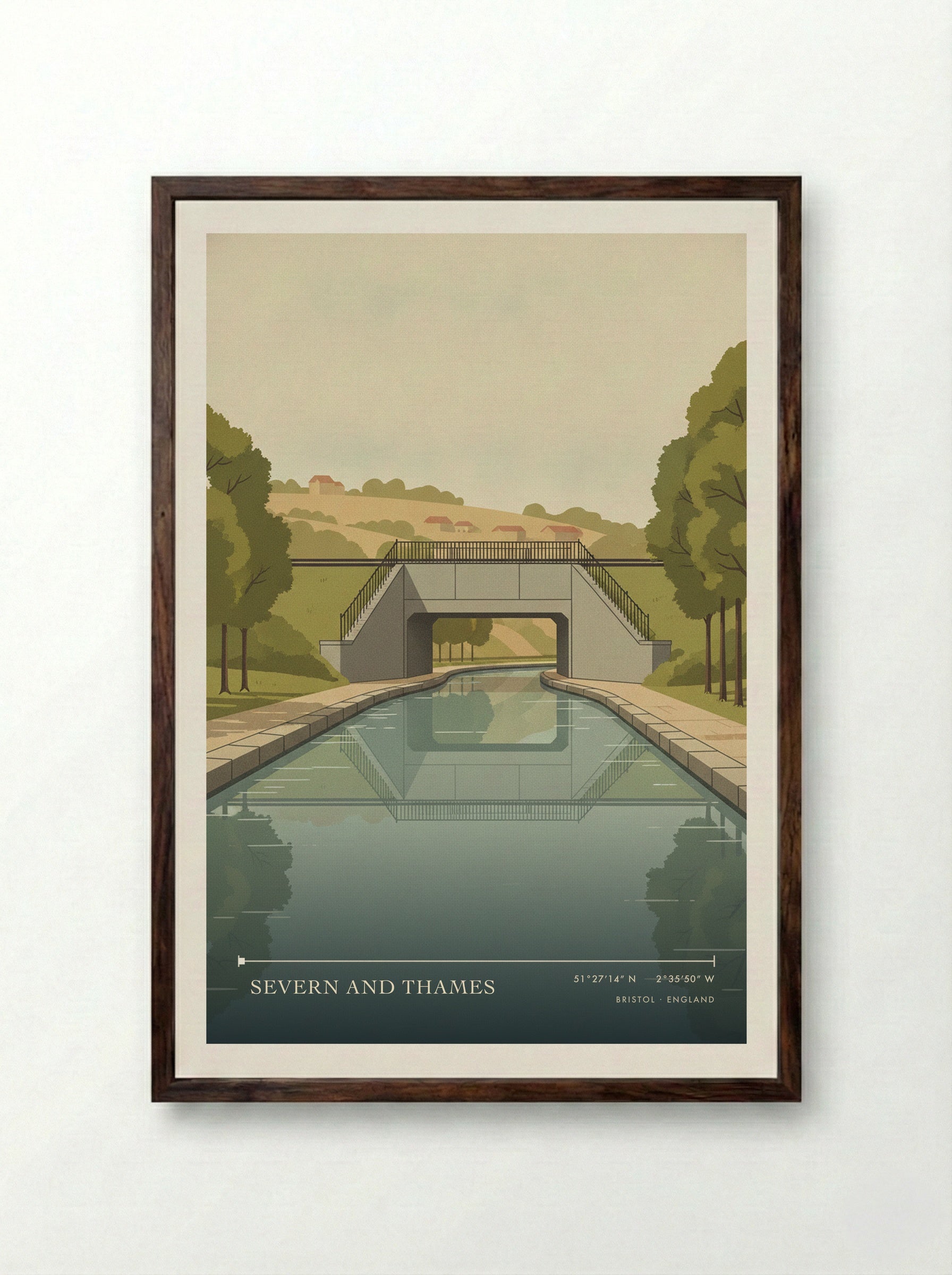 Severn and Thames Bristol England Travel Poster - Framed Print Dark Wood