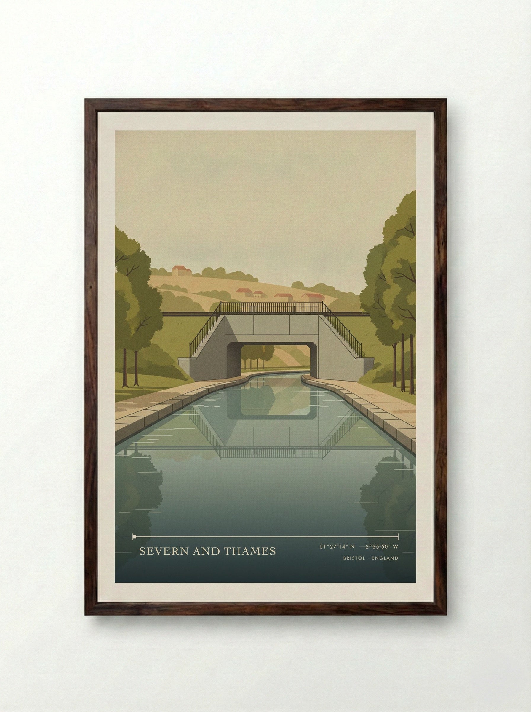 Severn and Thames Bristol England Travel Poster - Framed Print Dark Wood