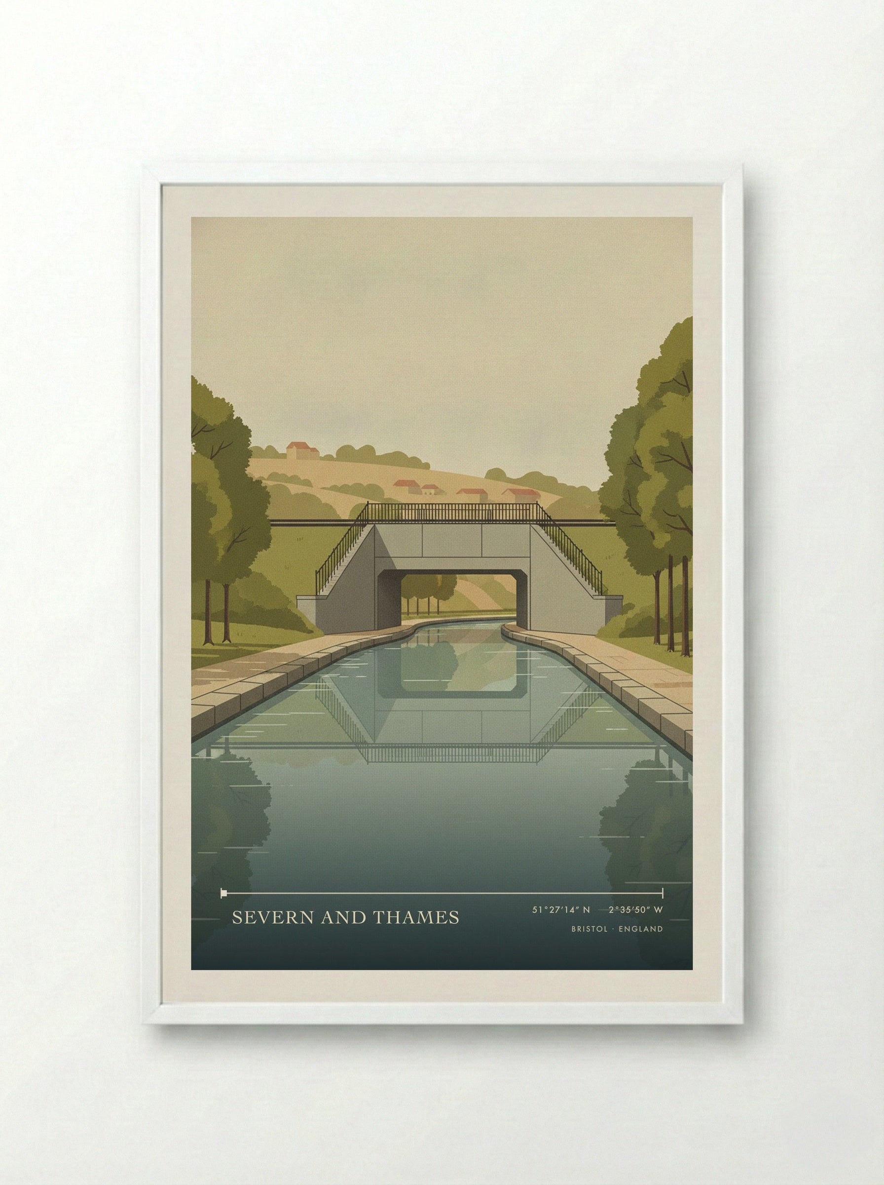 Severn and Thames Bristol England Travel Poster - Framed Print White