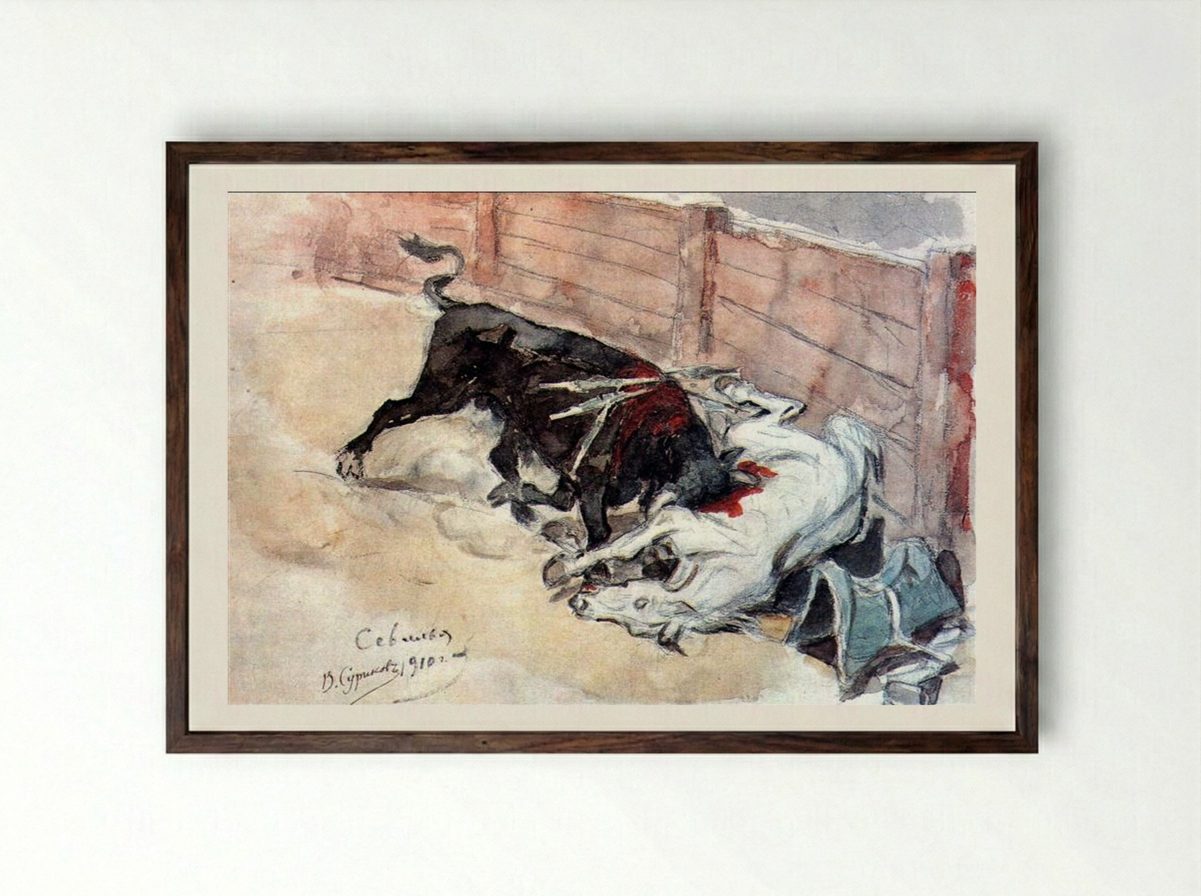 Seville. The Bullfight - Vasily Surikov - Framed Print Dark Wood