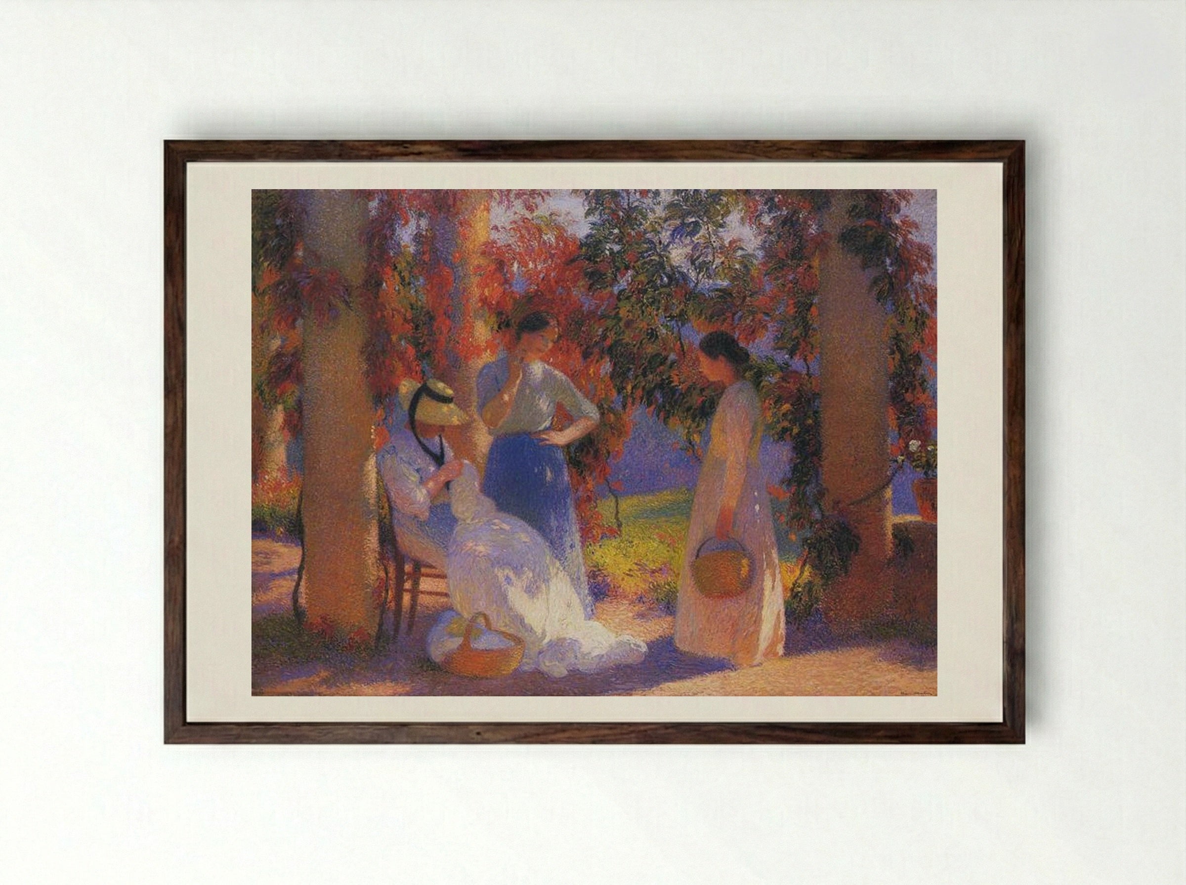 Sewing Scene under the Pergola at Marquayrol - Henri Martin - Framed Print Dark Wood