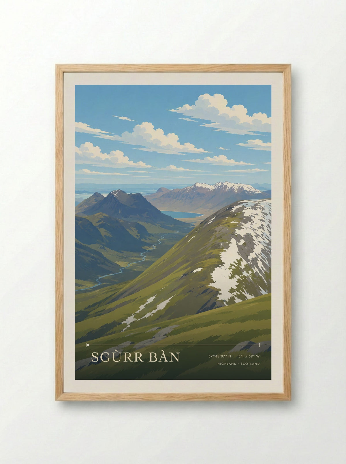 Sgùrr Bàn, Highland | Travel Poster - Framed Print Wood